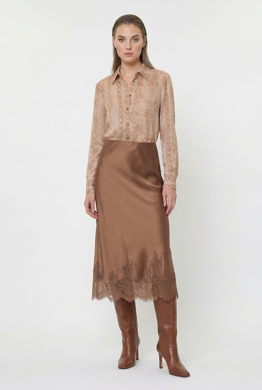 Lace Hem High Rise Midi Skirt
