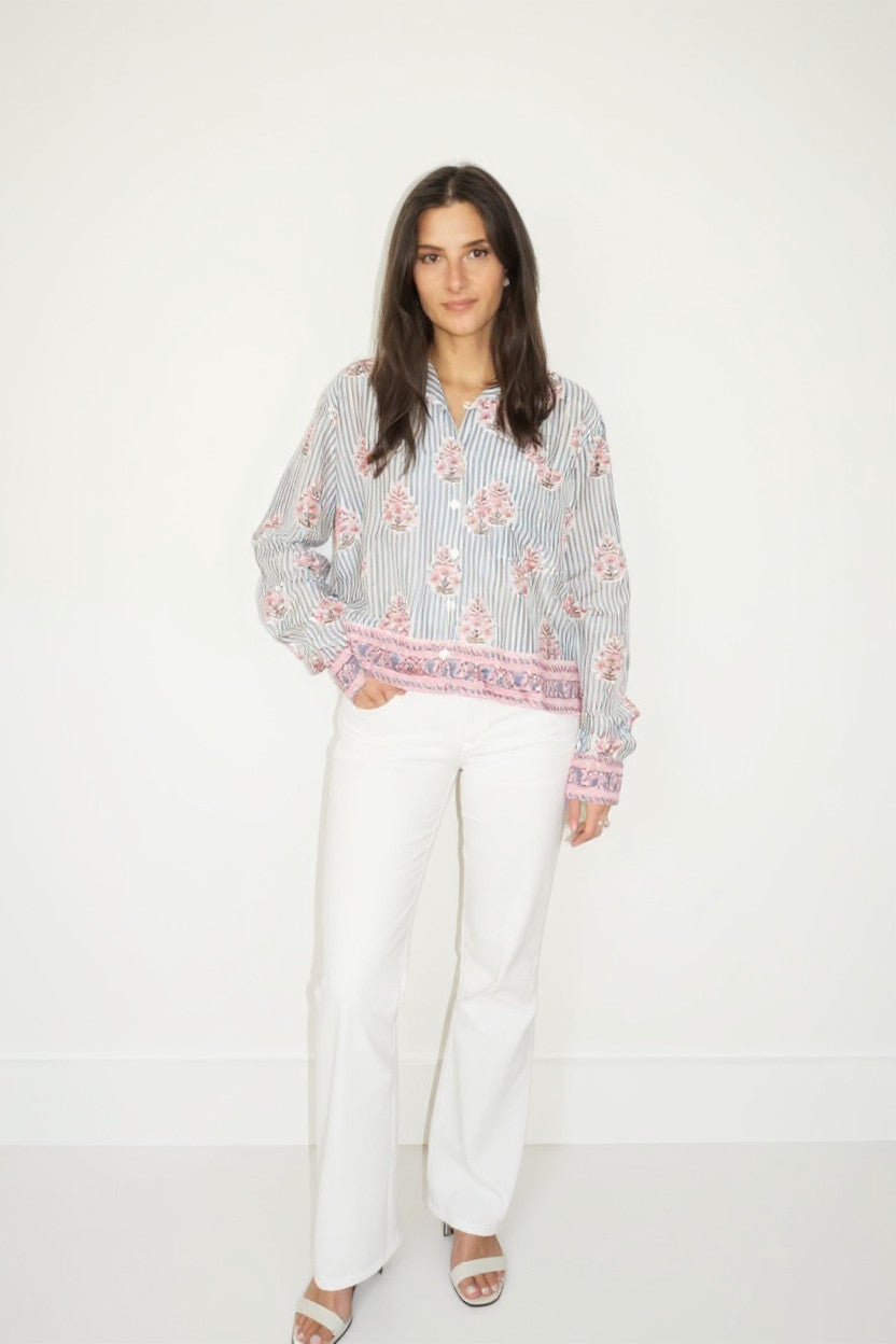 Evelyn Blouse in Blush Bay Stripe
