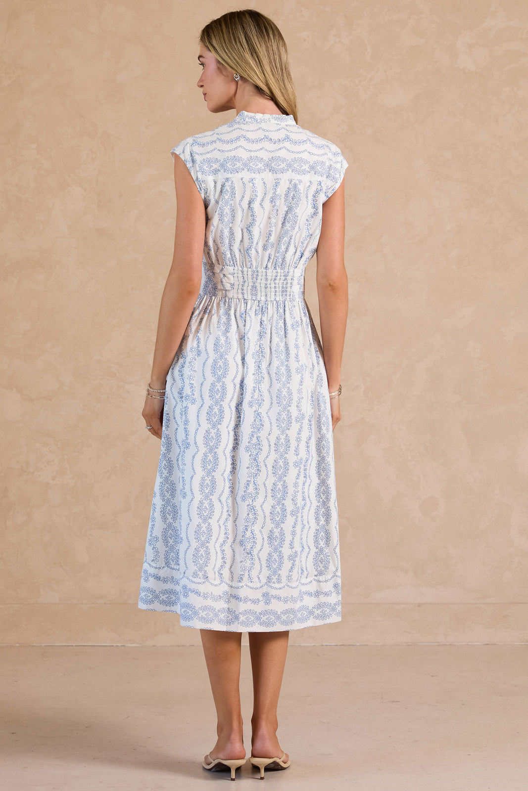 Cap Sleeve V Neck Button Down Midi Dress
