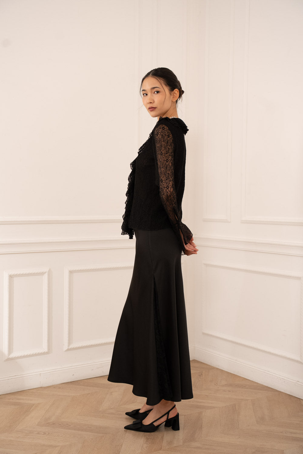 Satin Lace Insert Skirt