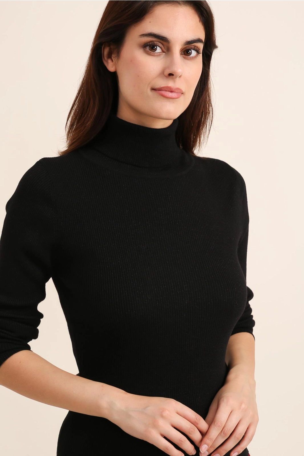 Ribbed Turtleneck Lurex Sweater