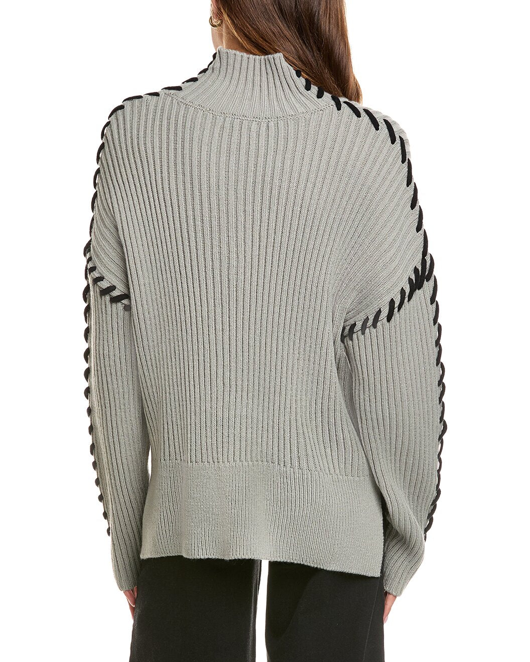 Ribbed Whipstitch Crew Neck Sweater