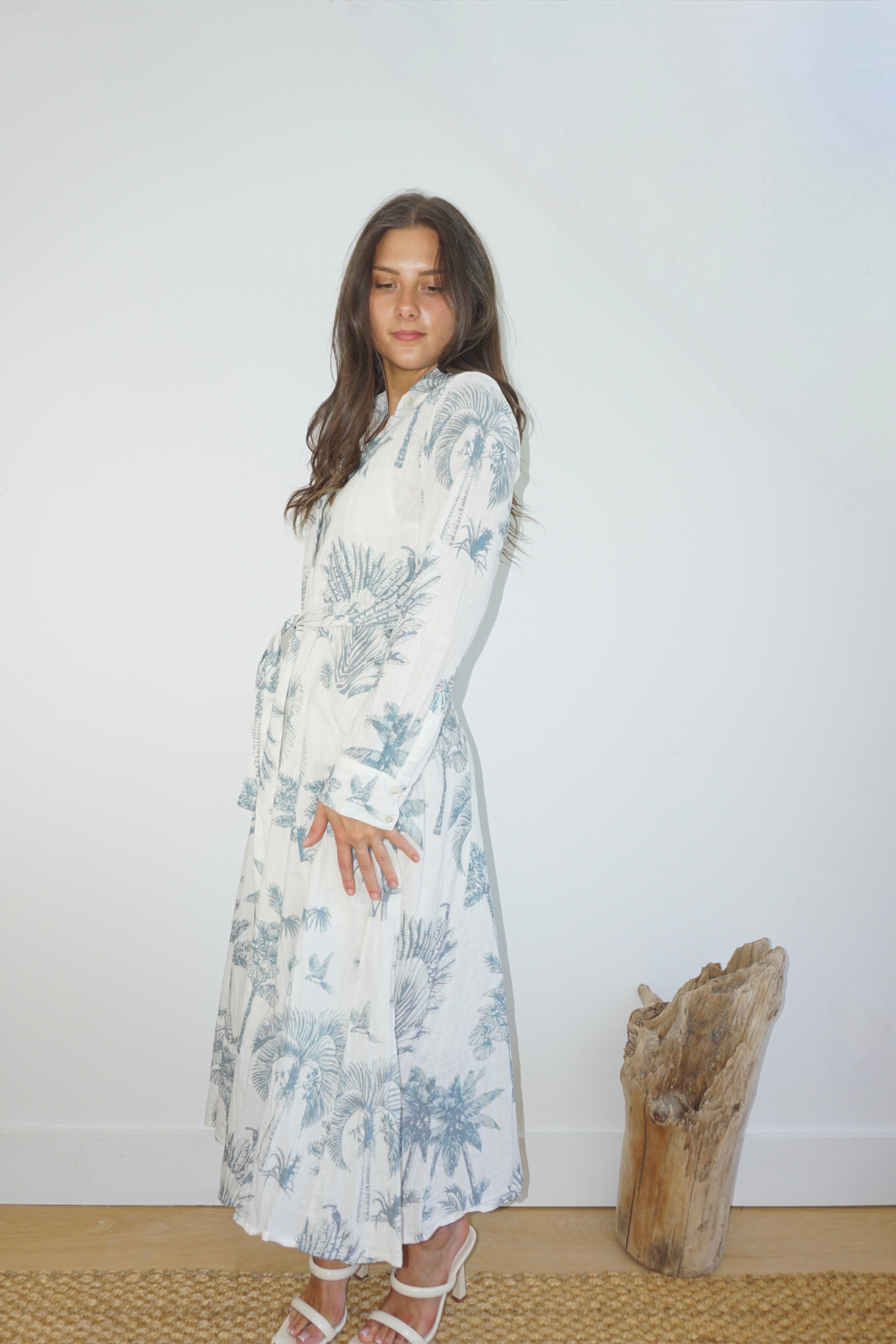 Sierra Dress - Faded Teal Palms