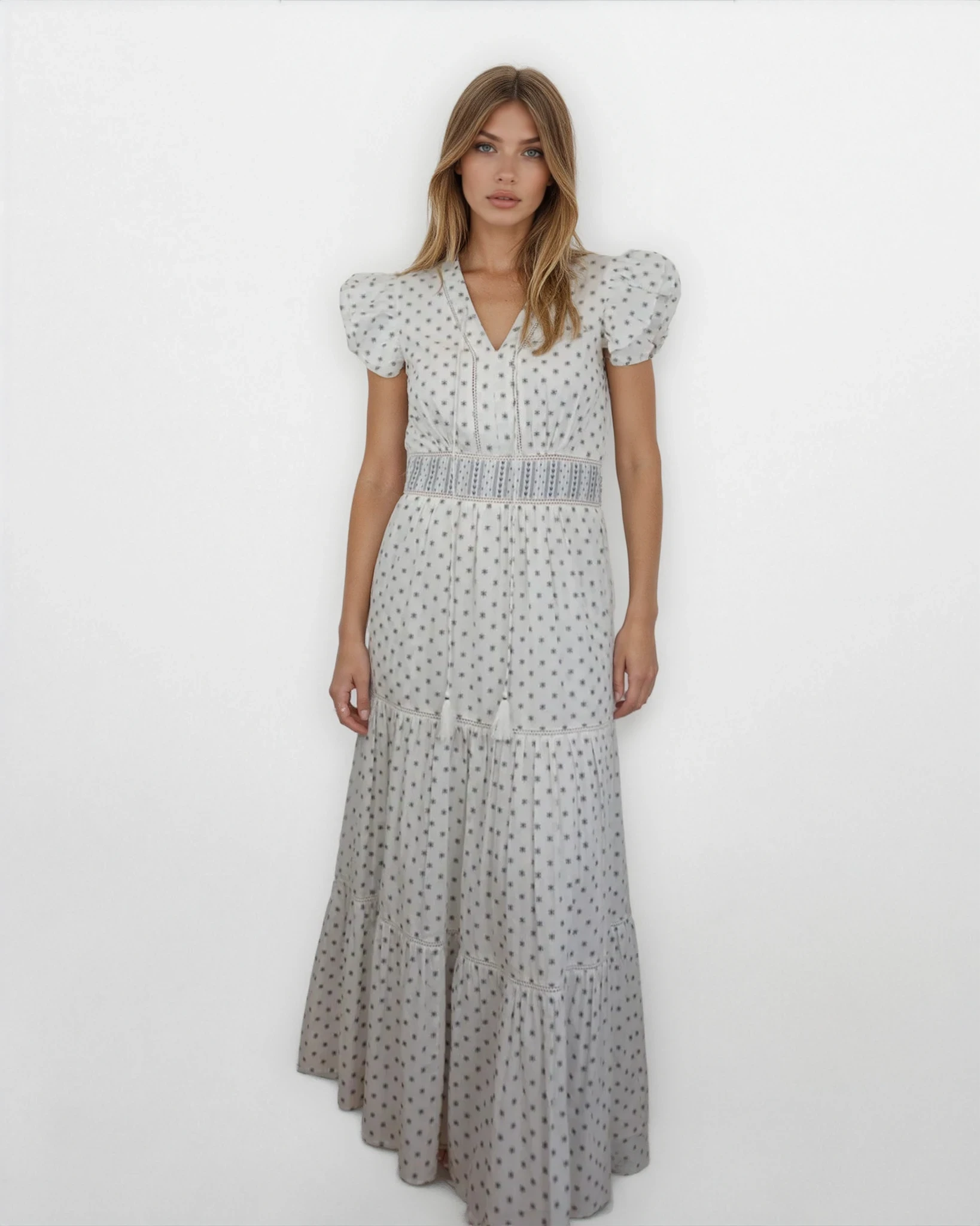 NIBI MTK Percy Woven Maxi Dress - Grey Dot