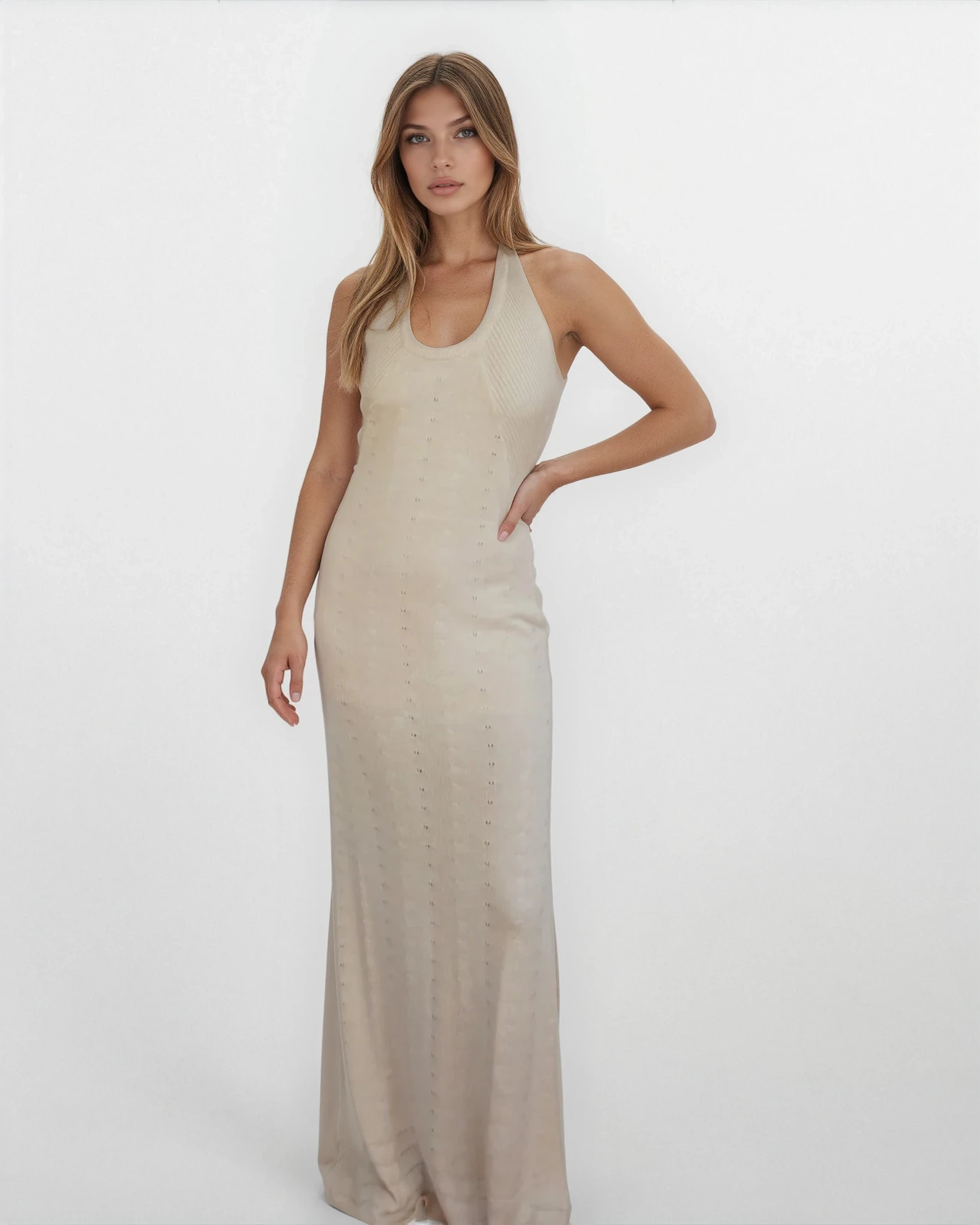 Cora Halter Knit Dress - Cream