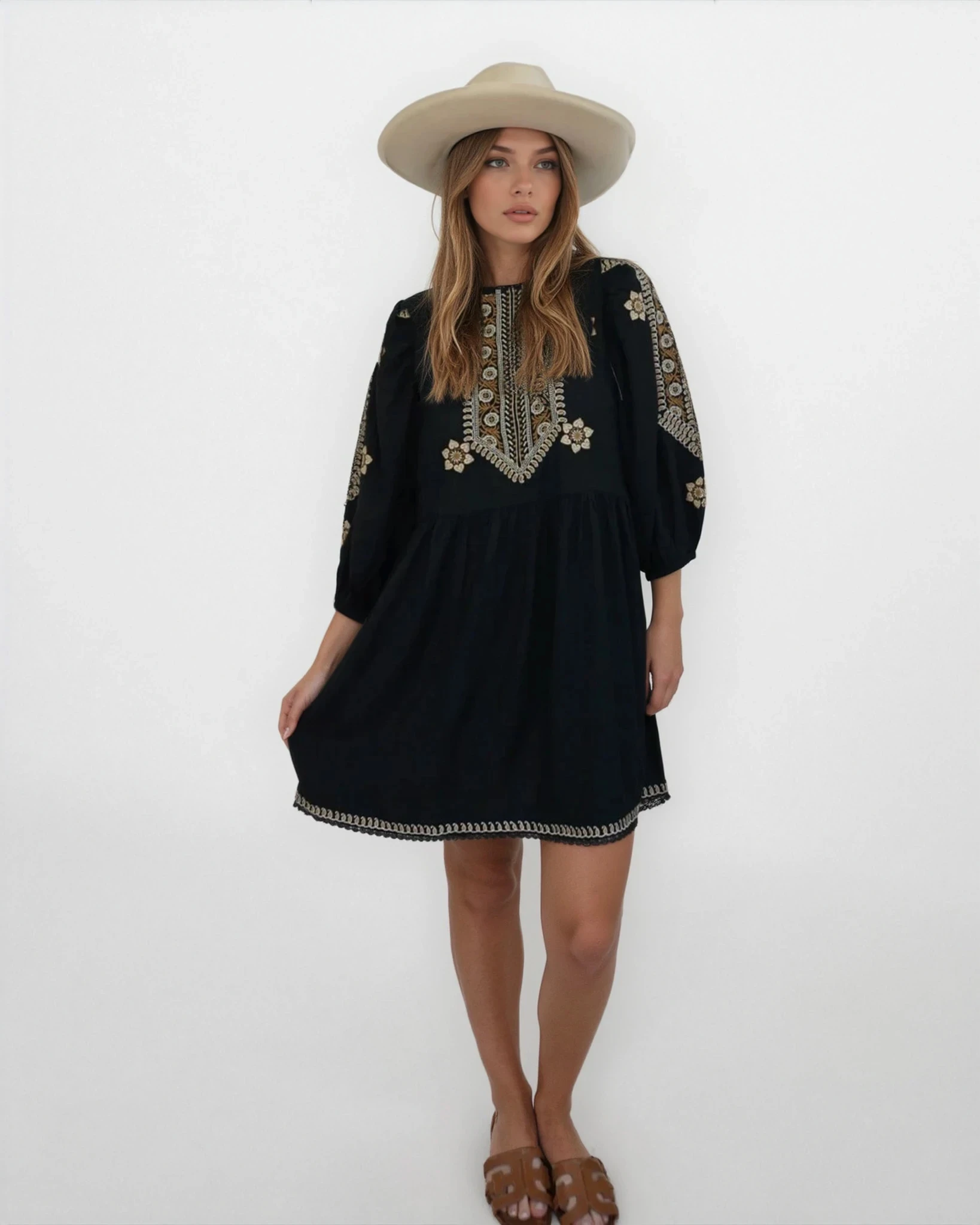 Scout Mini Dress - Black Embroidered