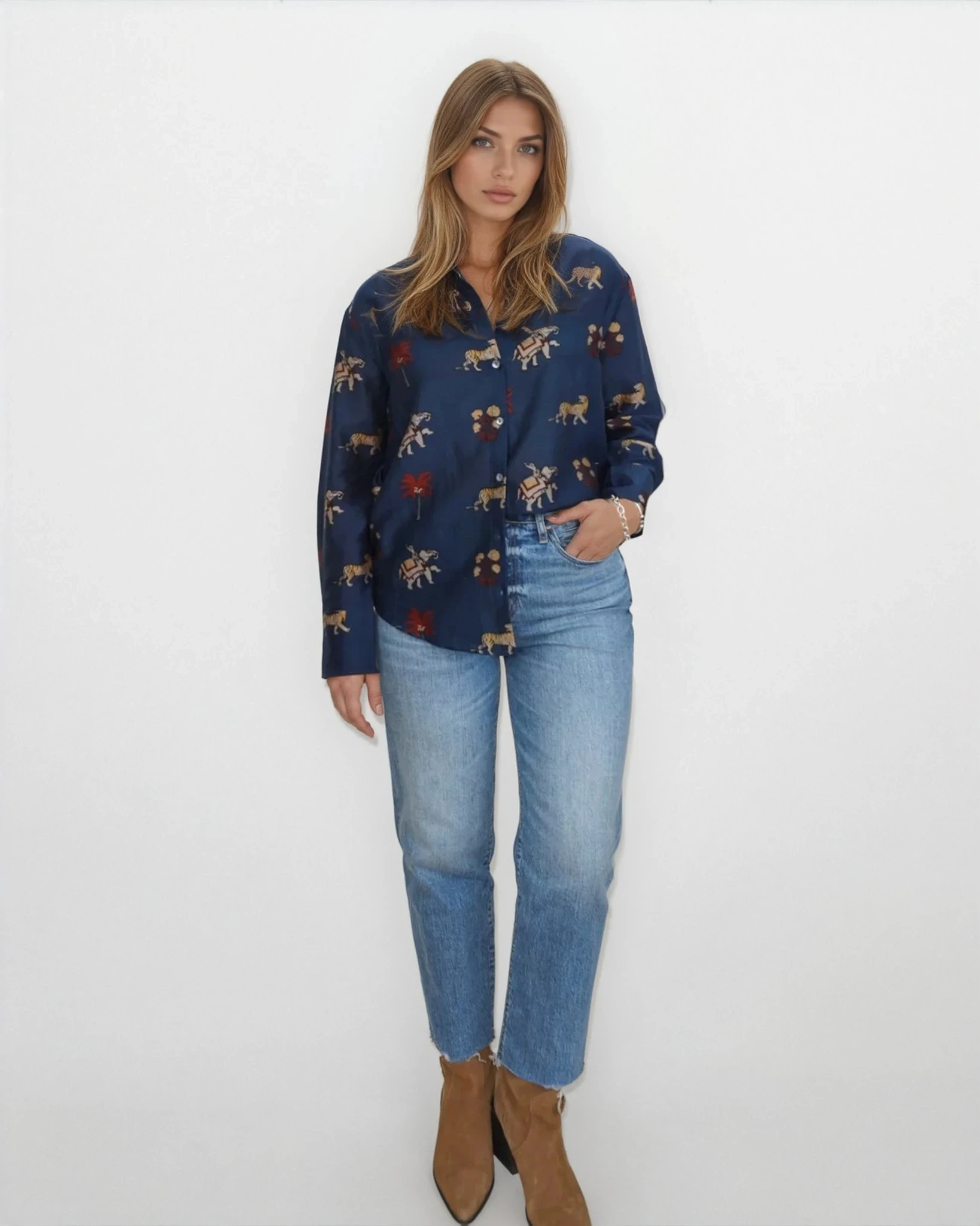 Mable Button Down Shirt - Navy Tiger