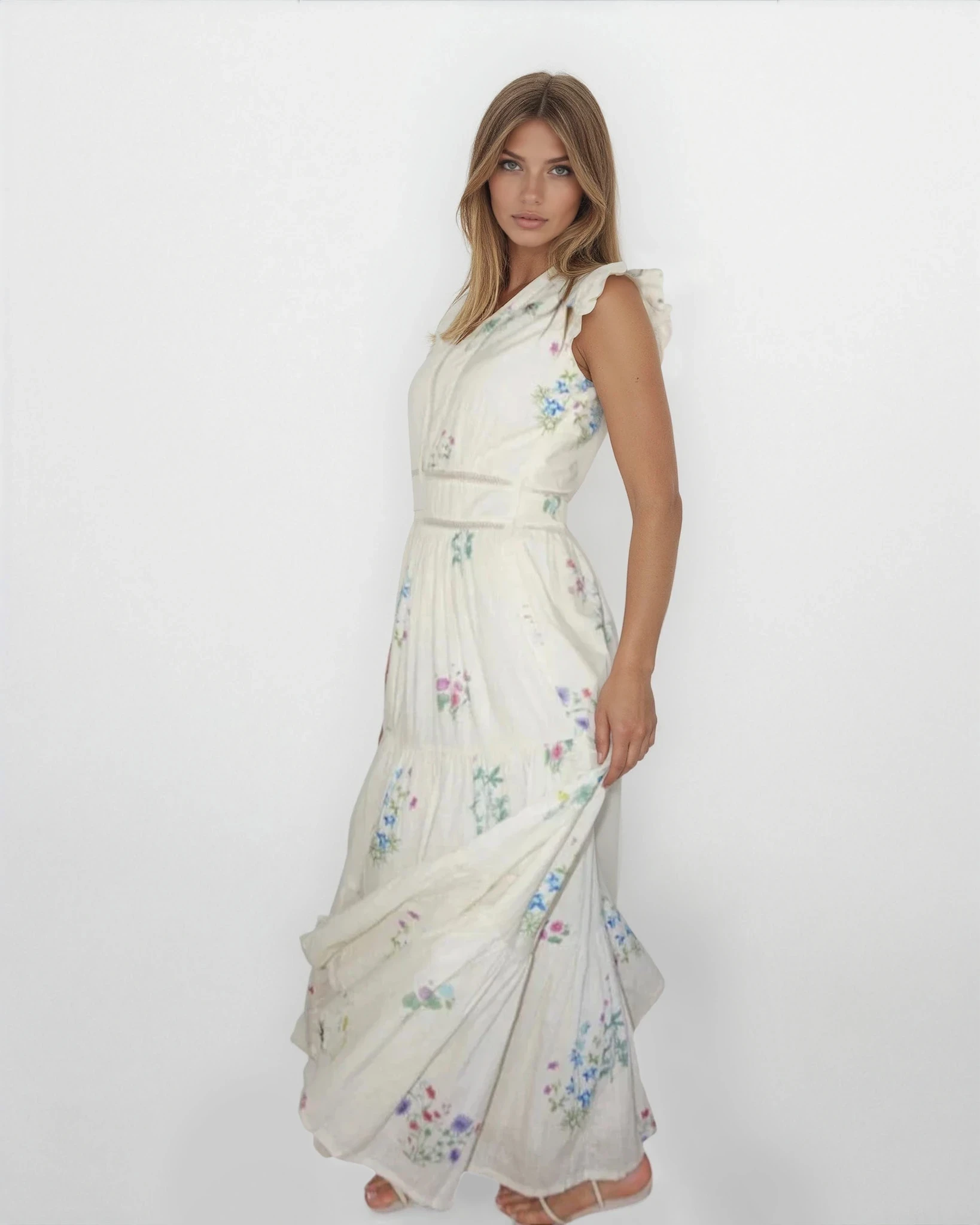 Percy Maxi Dress in Cream Botanical