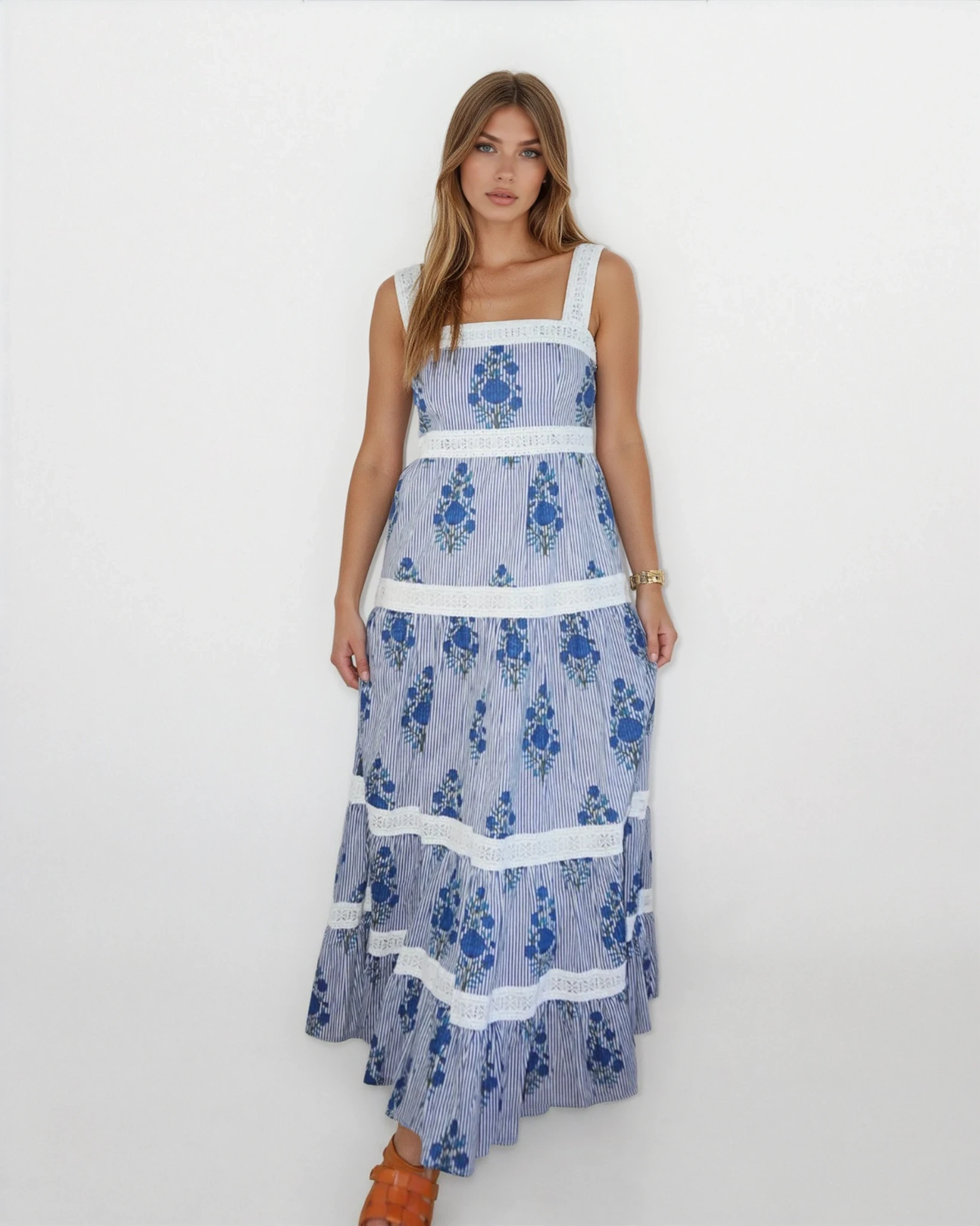 Halo Maxi Dress in Navy Block Stripe