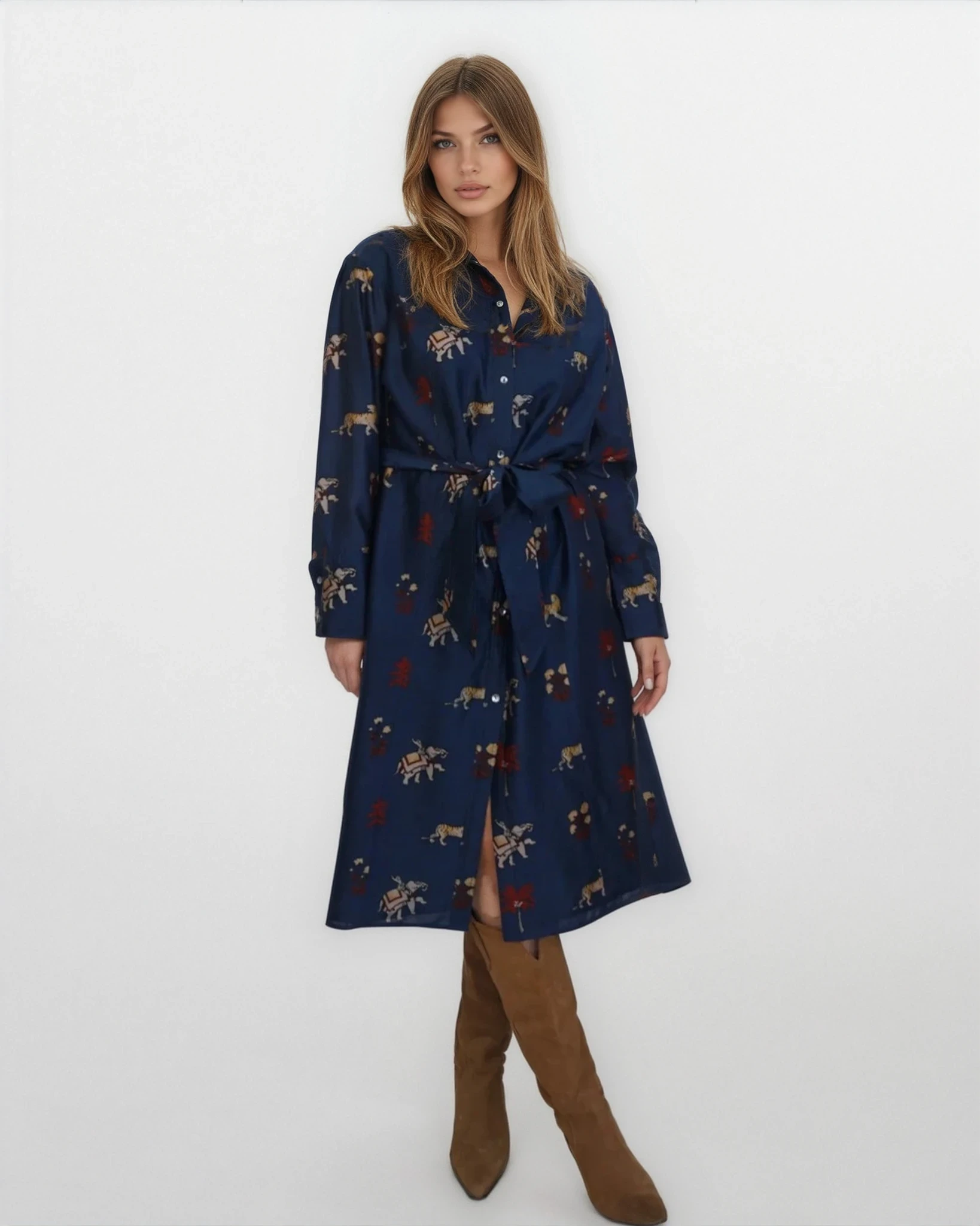 Zoey Midi Dress - Navy Tiger