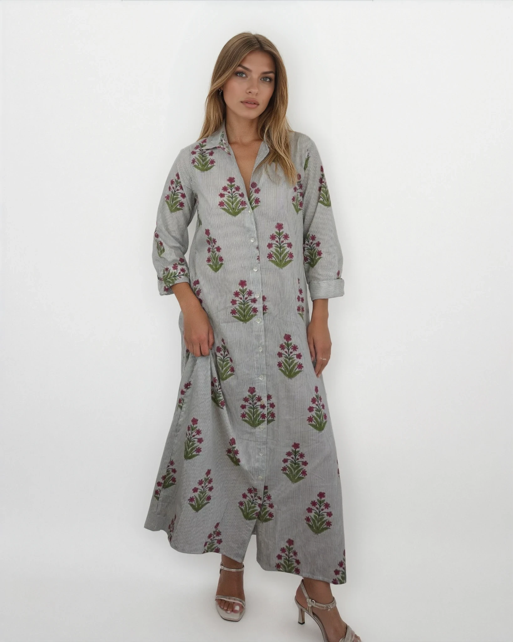 Caspian Shirt Dress - Grey Stripe