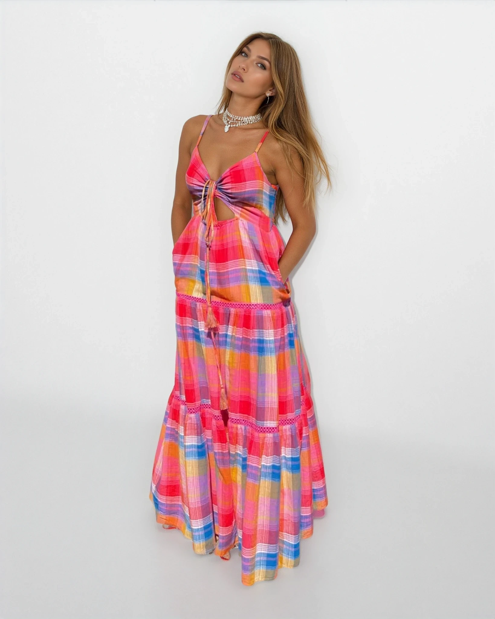 Nibi the Label Nadia Tier Dress - Rainbow Plaid