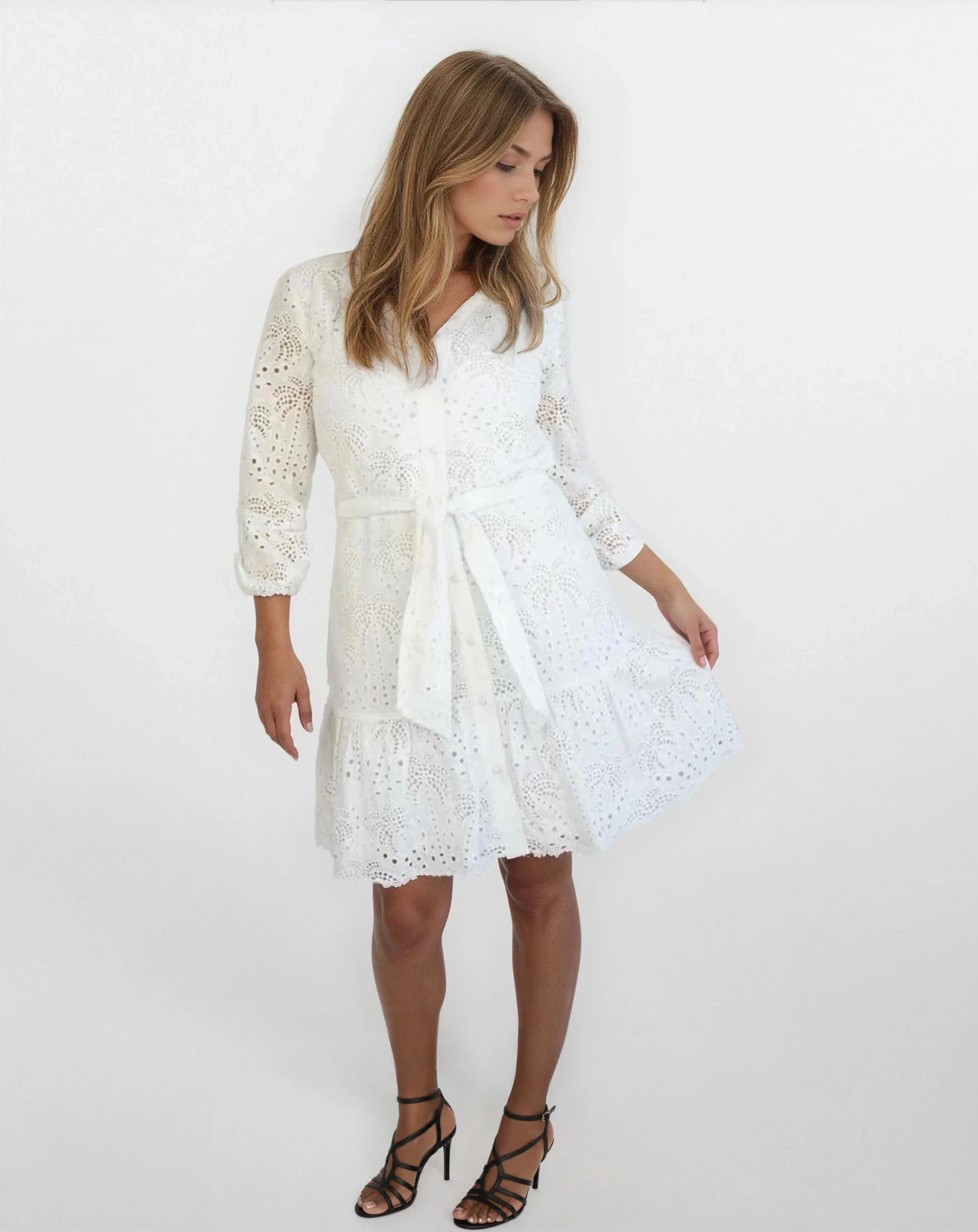 Georgia Palm Eyelet Dress - White