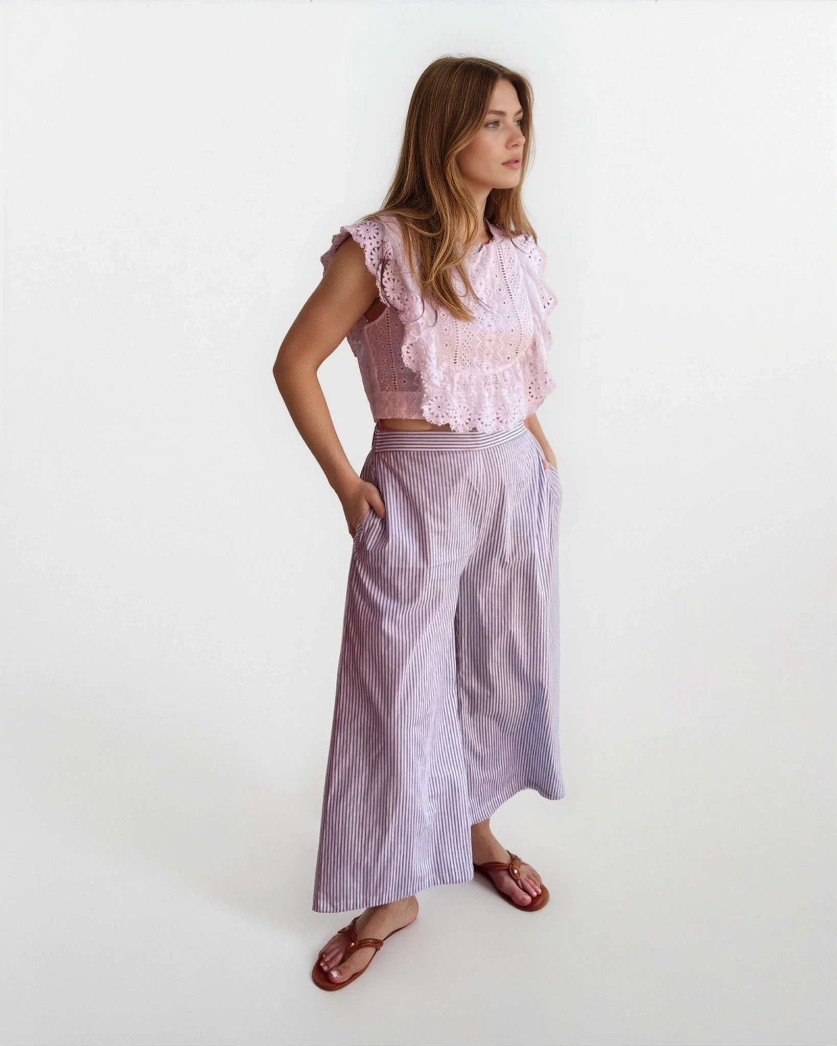 Wide Crop Beach Pant - Blue Stripe