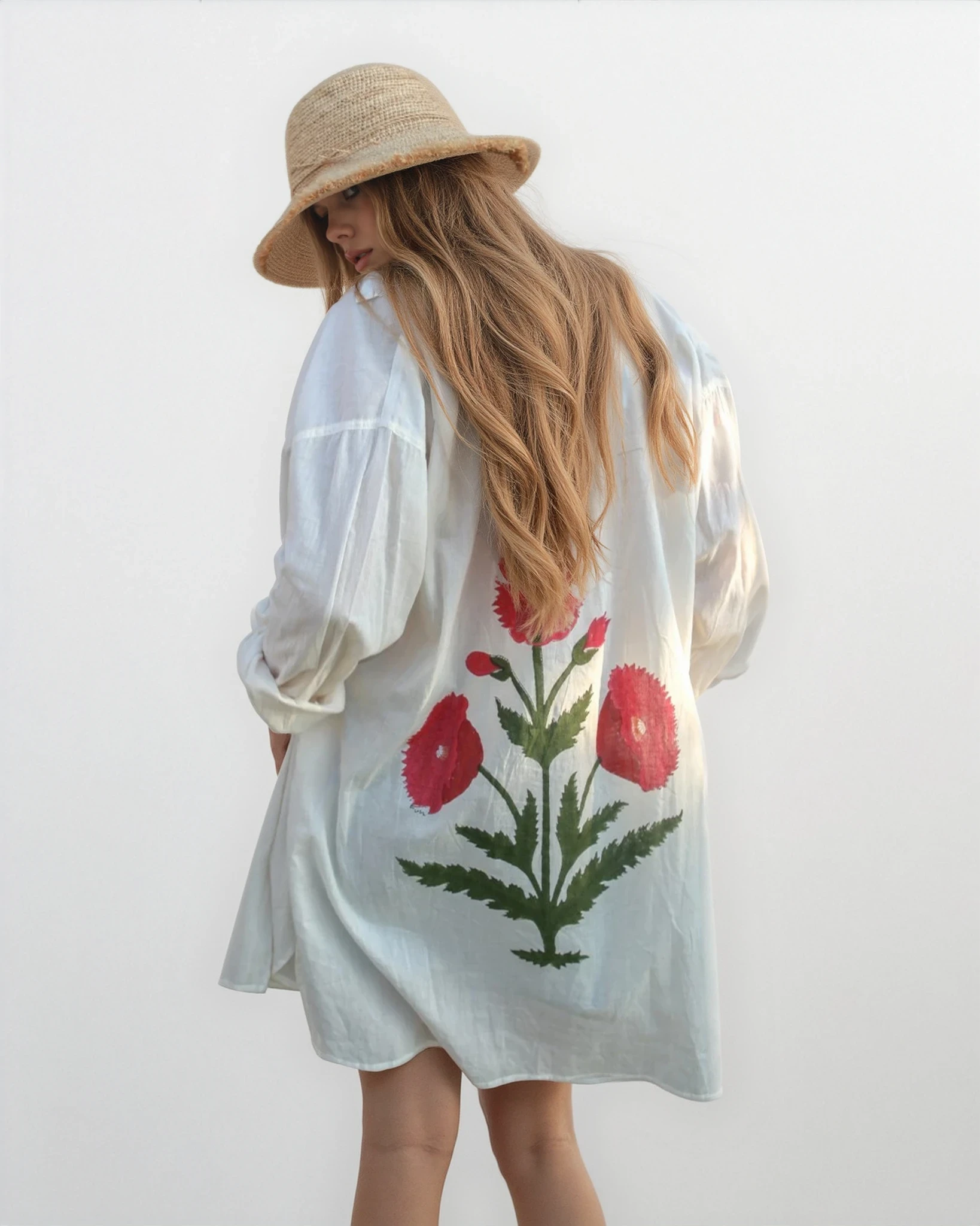 Clove Shirt Dress - Ecru/Red
