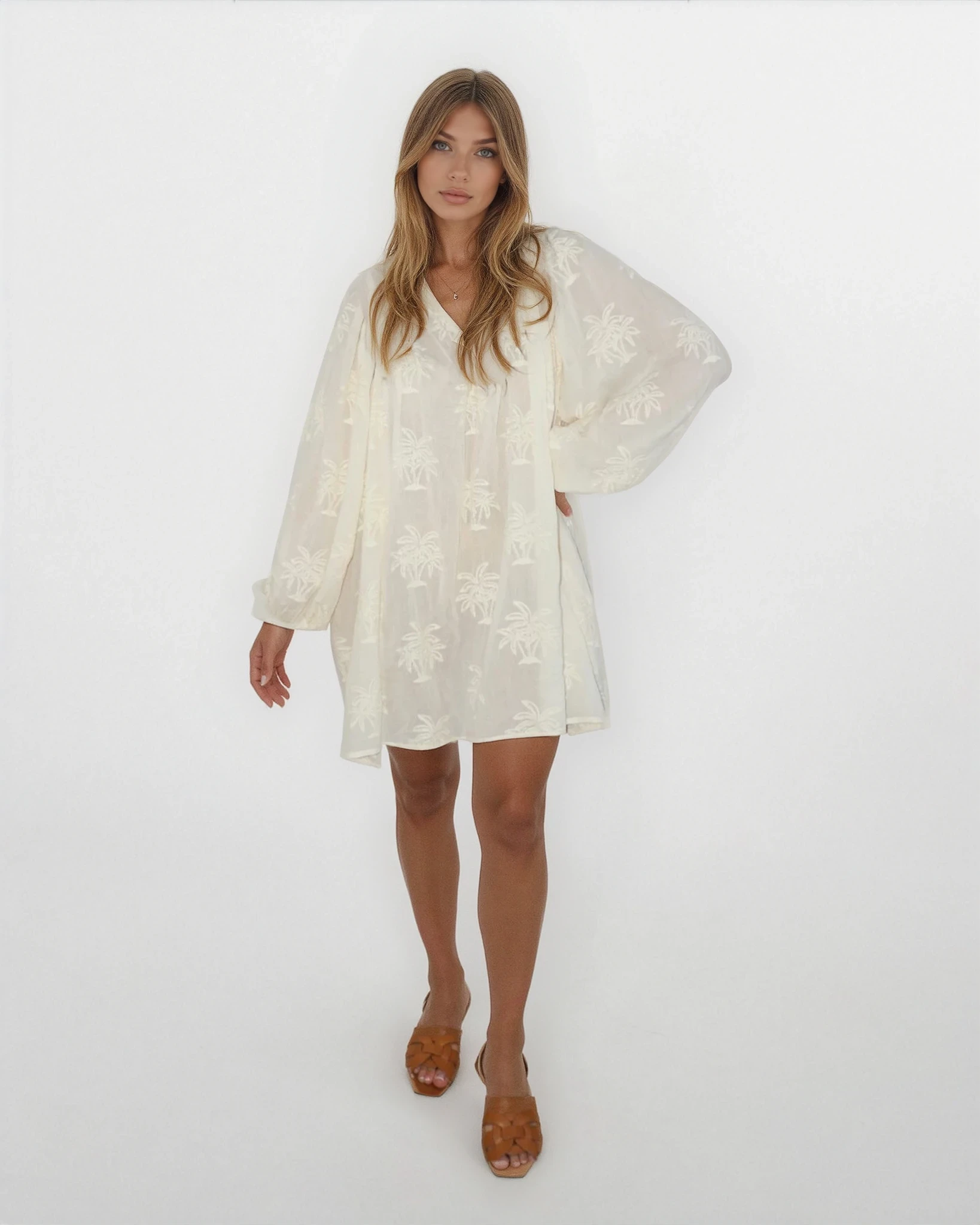 Mecox Coverup in Cream Palm Embroidery