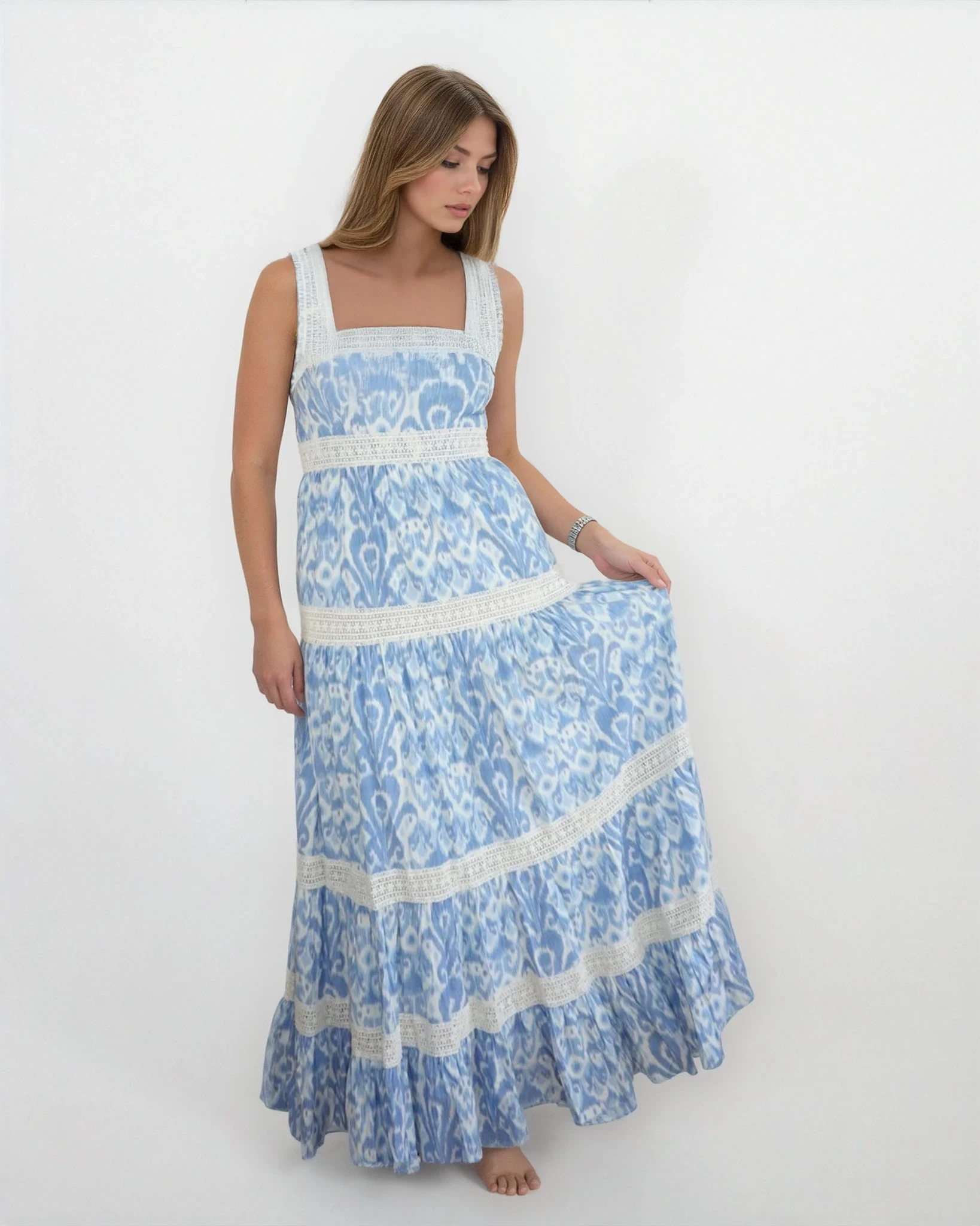 Halo Maxi Dress in Faded Blue Ikat