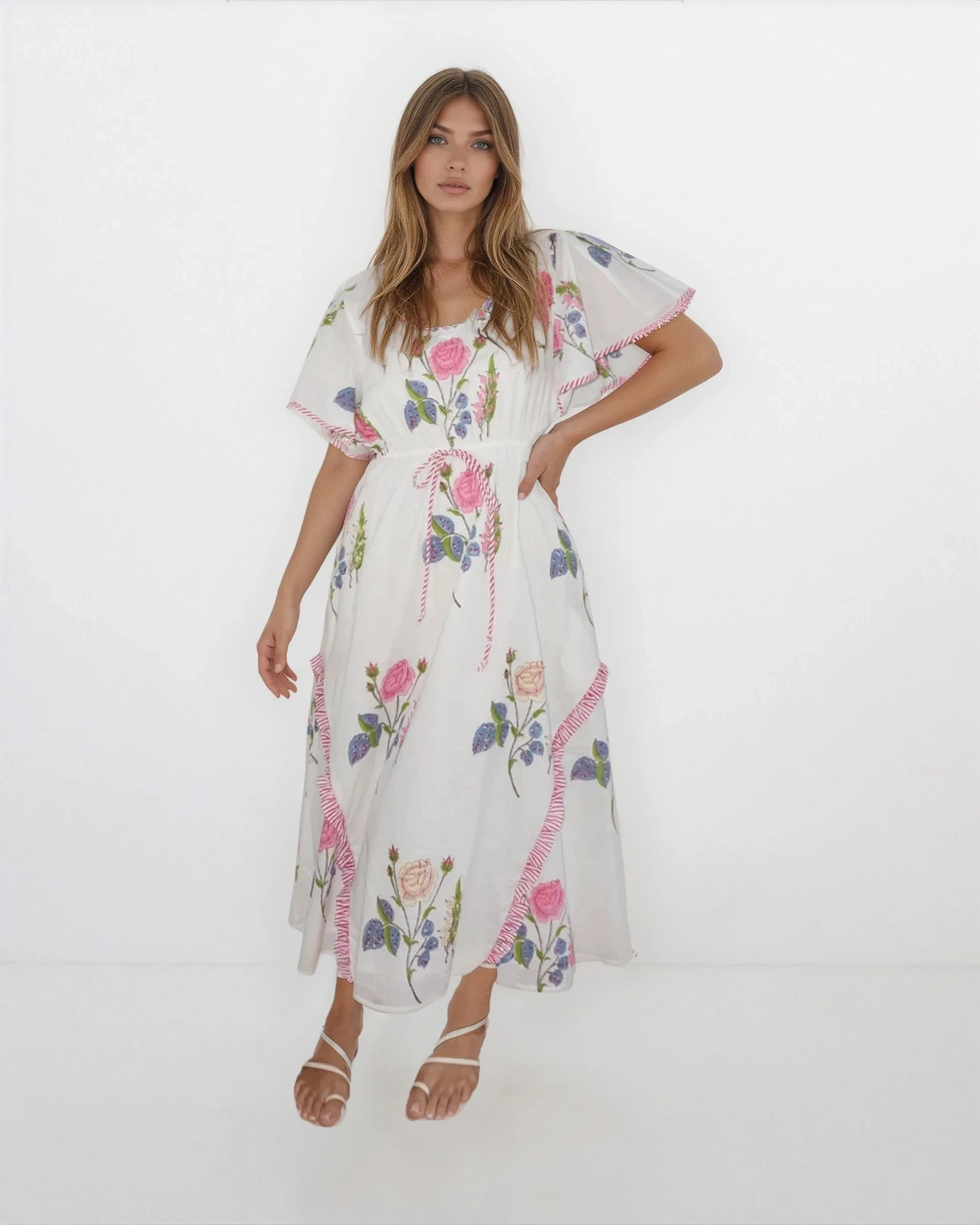 Carter Midi Dress in Multi Rosette