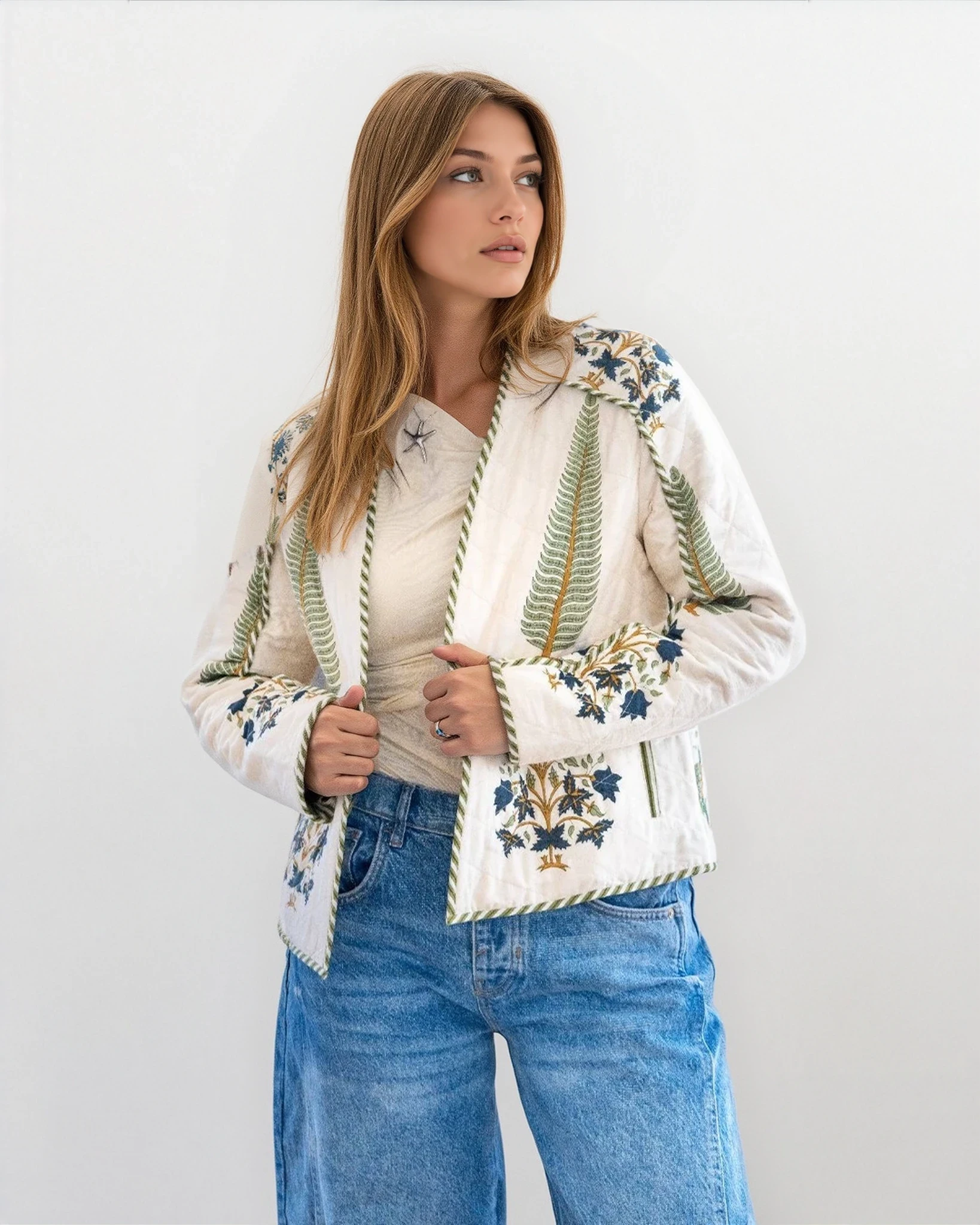 Fallon Quilted Reversible Jacket in Navy Victorian