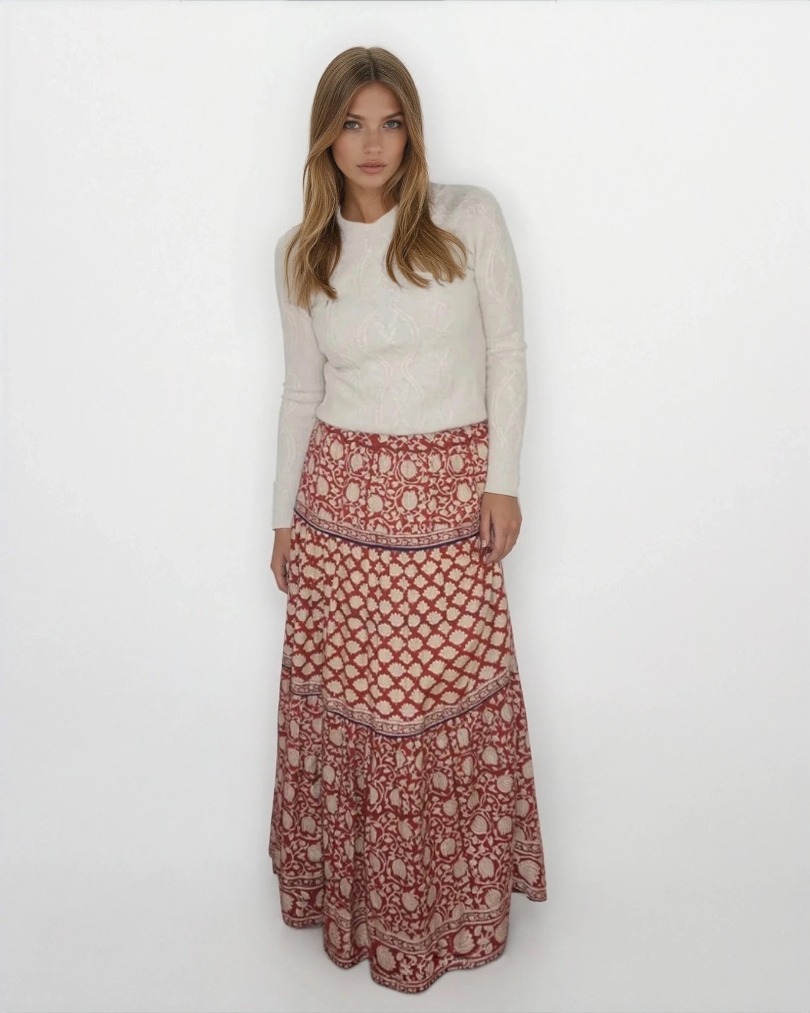 Bea Maxi Skirt in Red Lotus