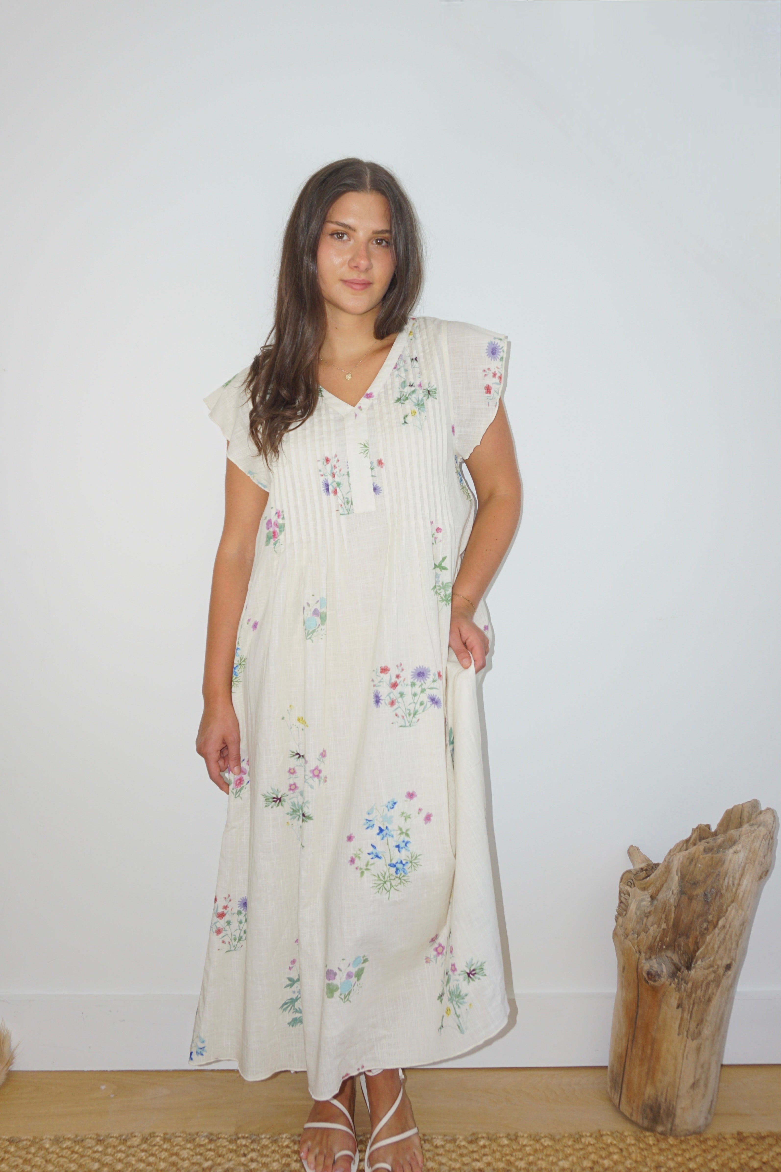 NIBI MTK Doris Midi Dress - Cream Botanical
