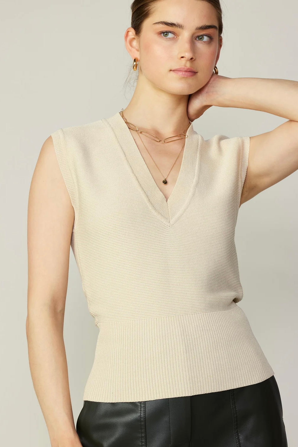 Current Air Ribbed Collar Sweater Vest