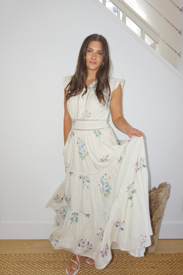 NIBI-MTK Percy Maxi Dress - Cream Botanical