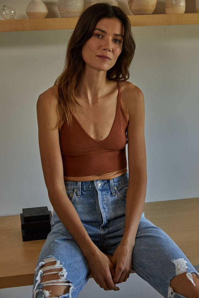Modal Ribbed Triangle Bralette - Burgundy