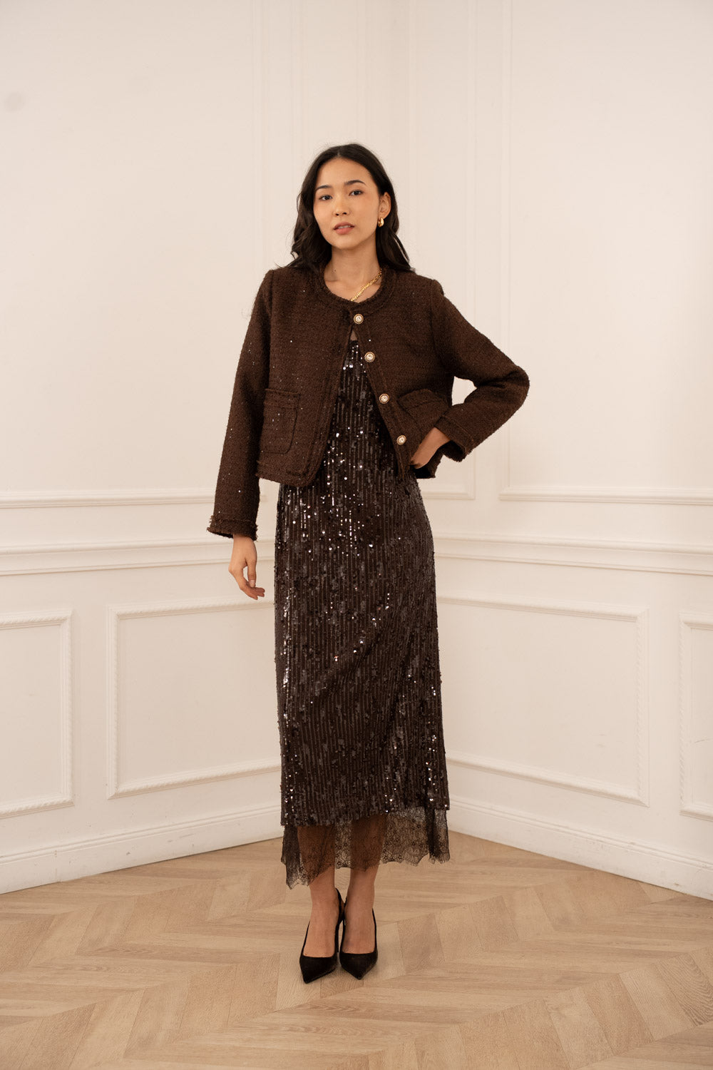 Sequin and Lace Slip Dress