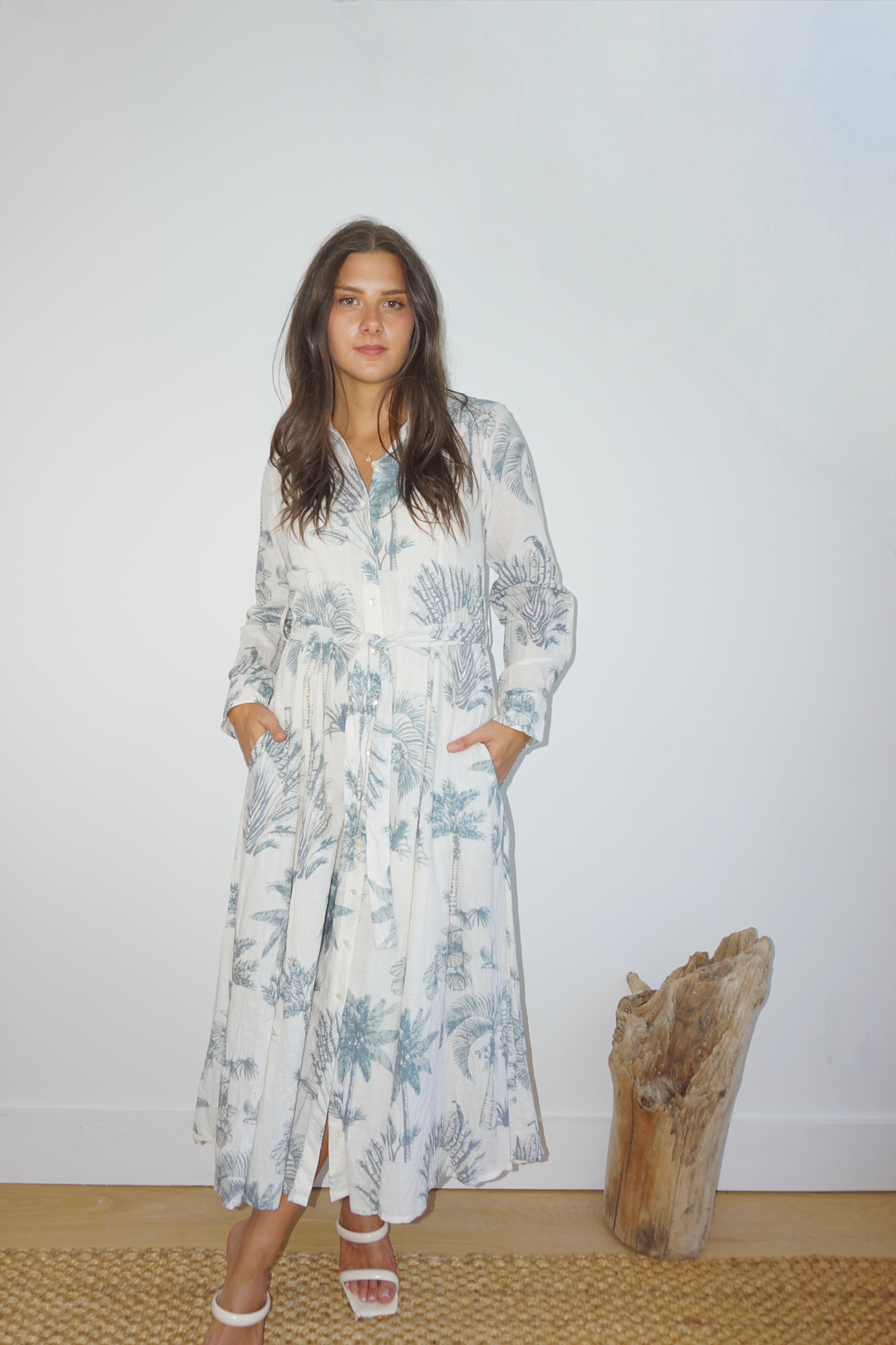 Sierra Dress - Faded Teal Palms