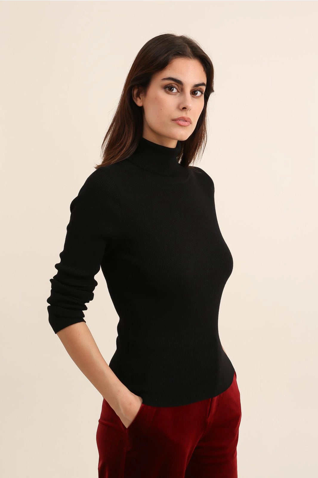 Ribbed Turtleneck Lurex Sweater