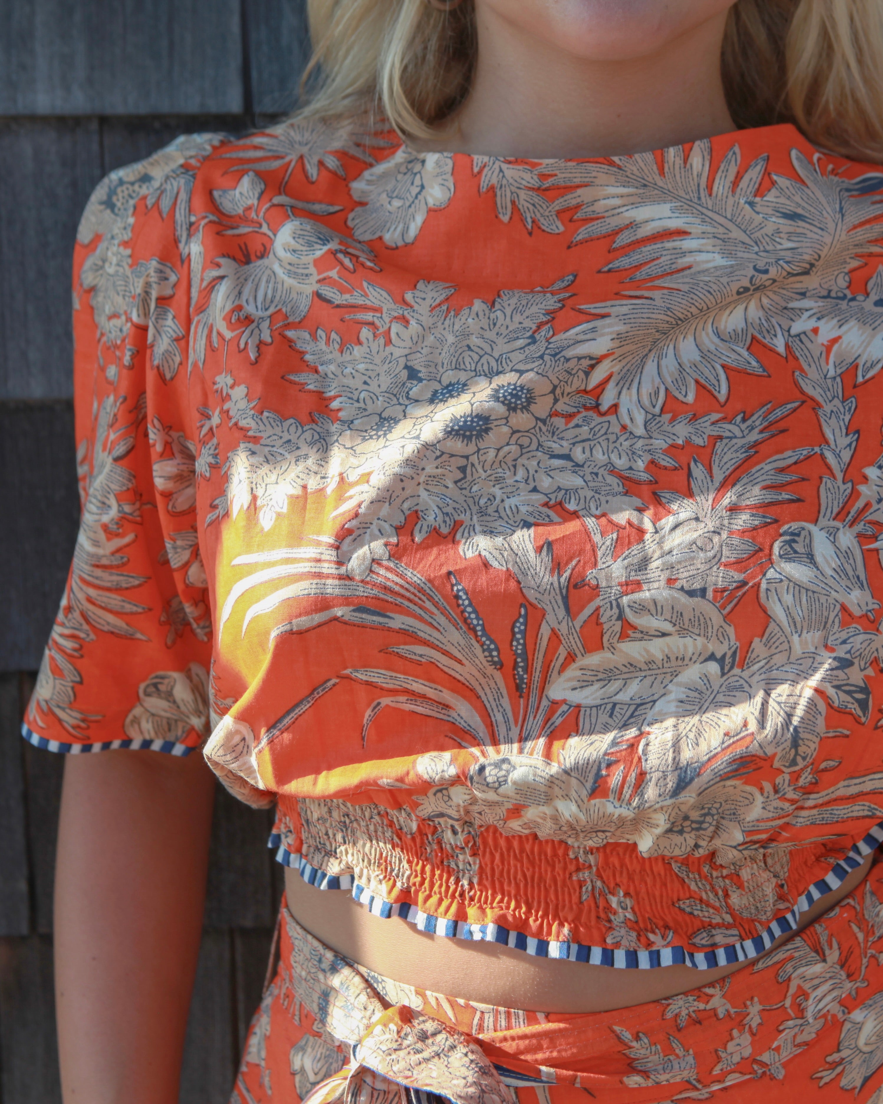 Liana Puff Sleeve Top in Tangerine Mirage
