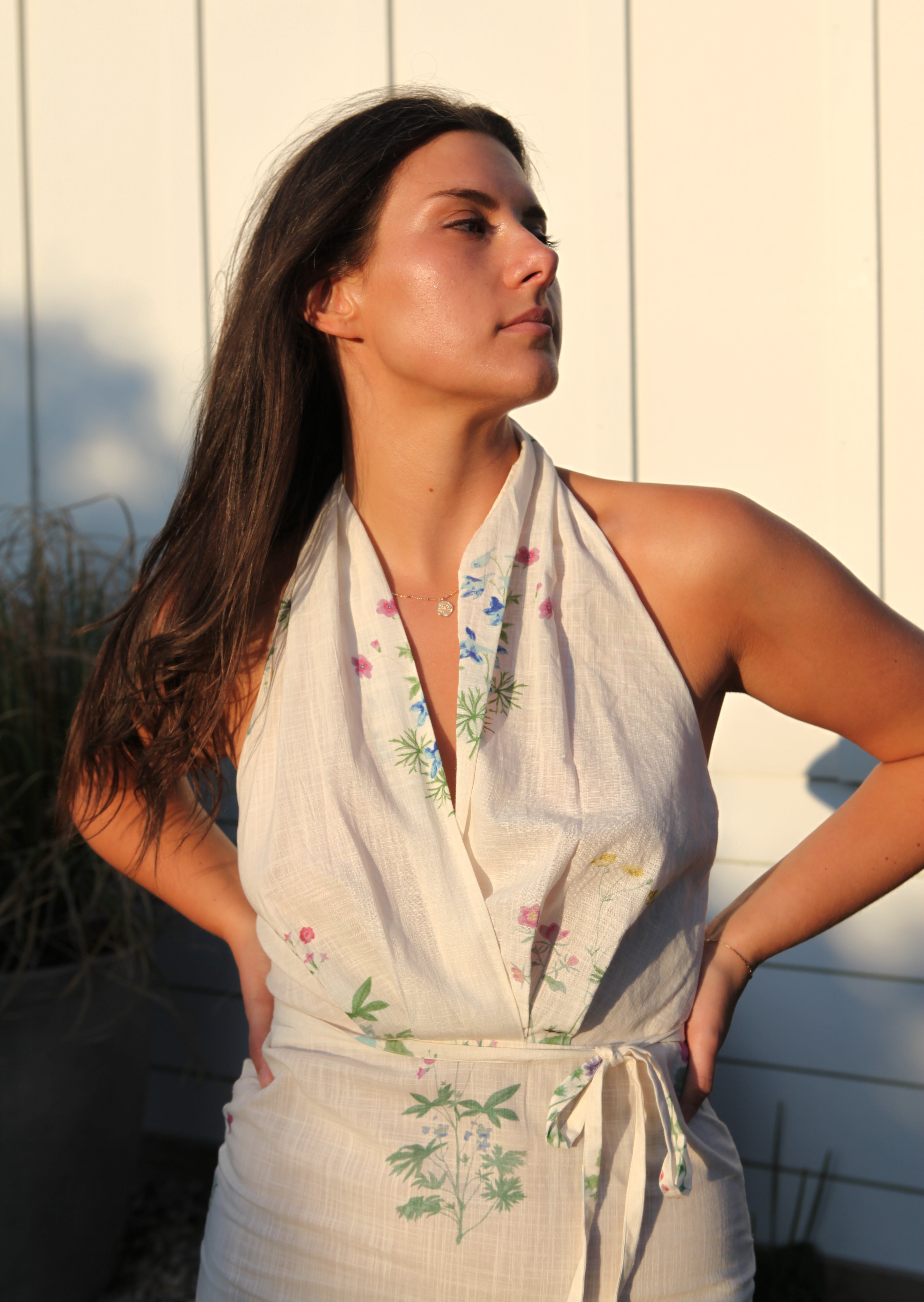Annya Halter Dress - Cream Botanical