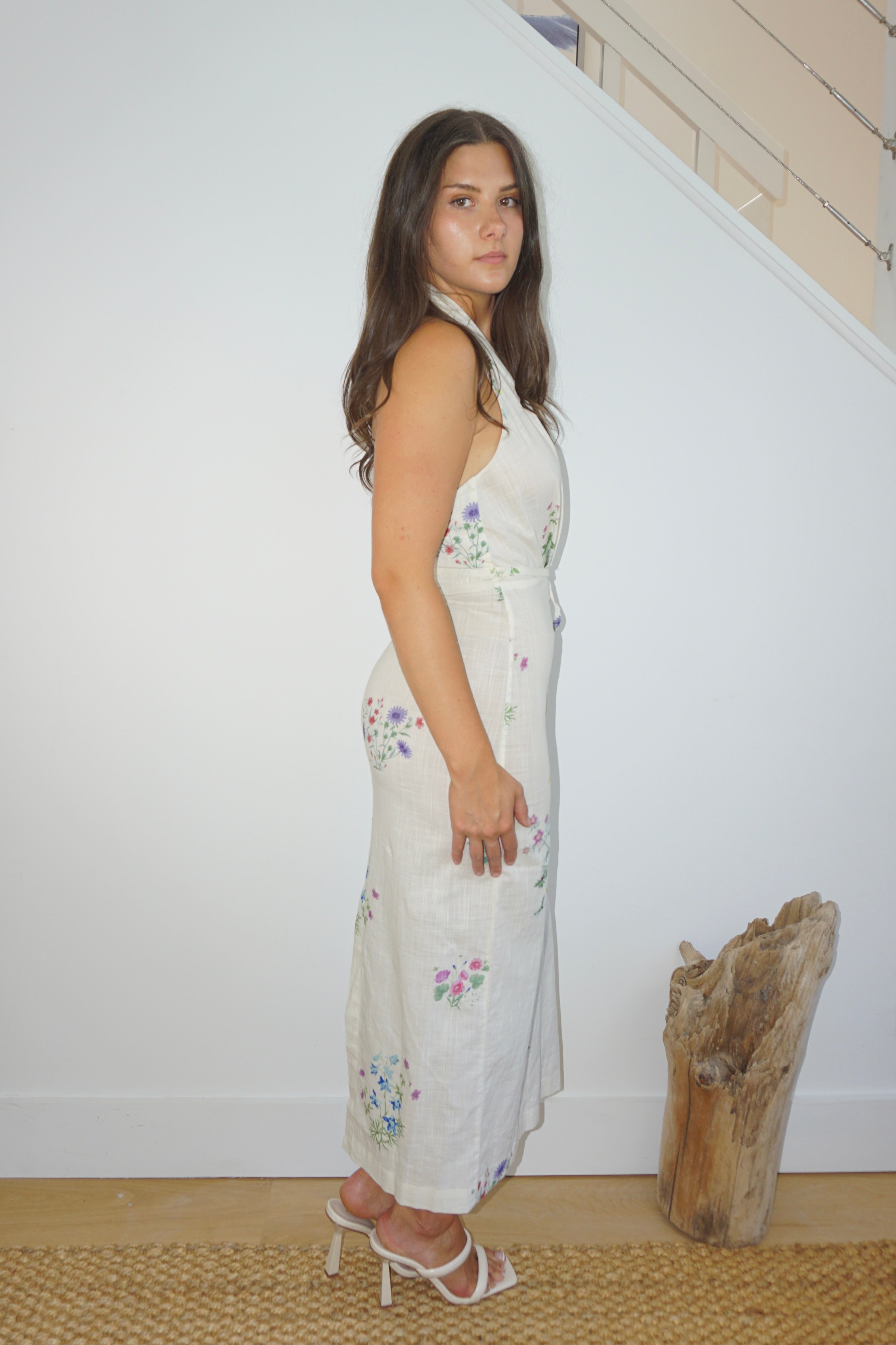 NIBI MTK Annya Halter Dress - Cream Botanical