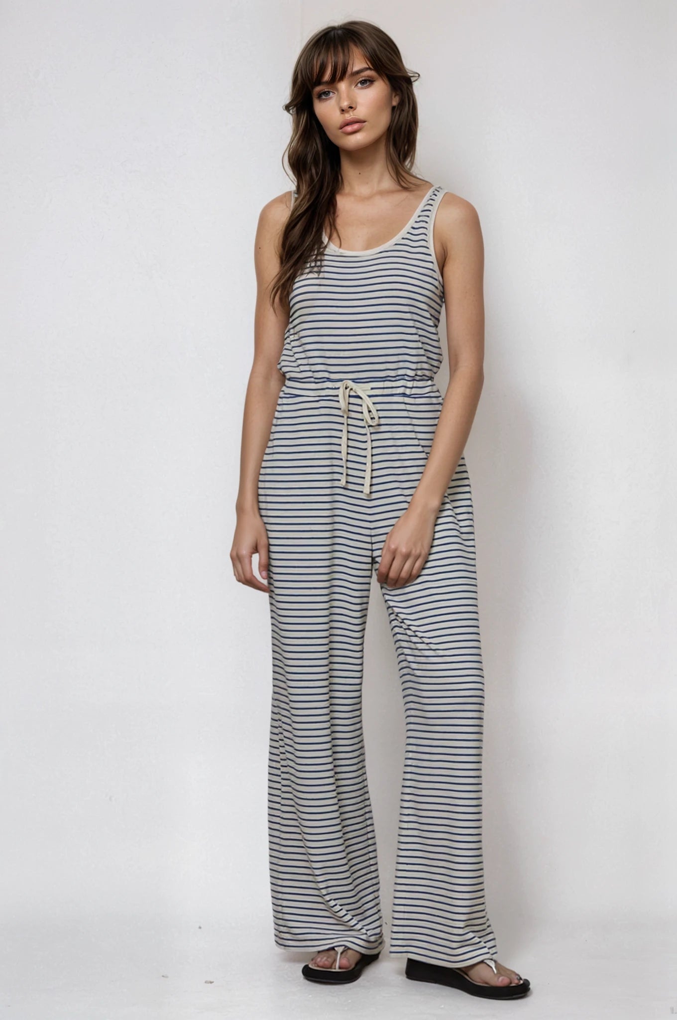 Marcie Striped Jumpsuit - Natural Blue