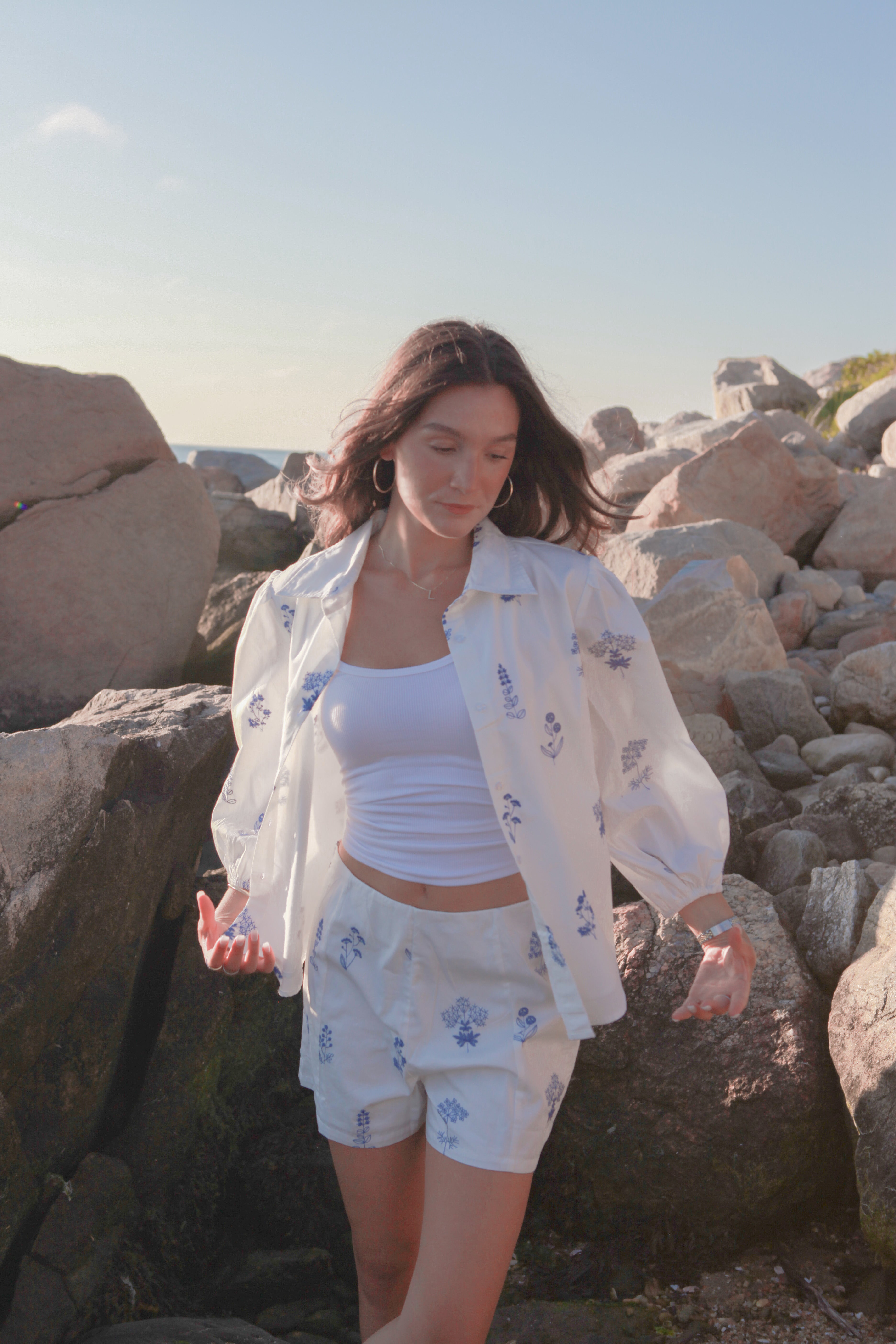 Blaine Top in Soft Blue Stitch