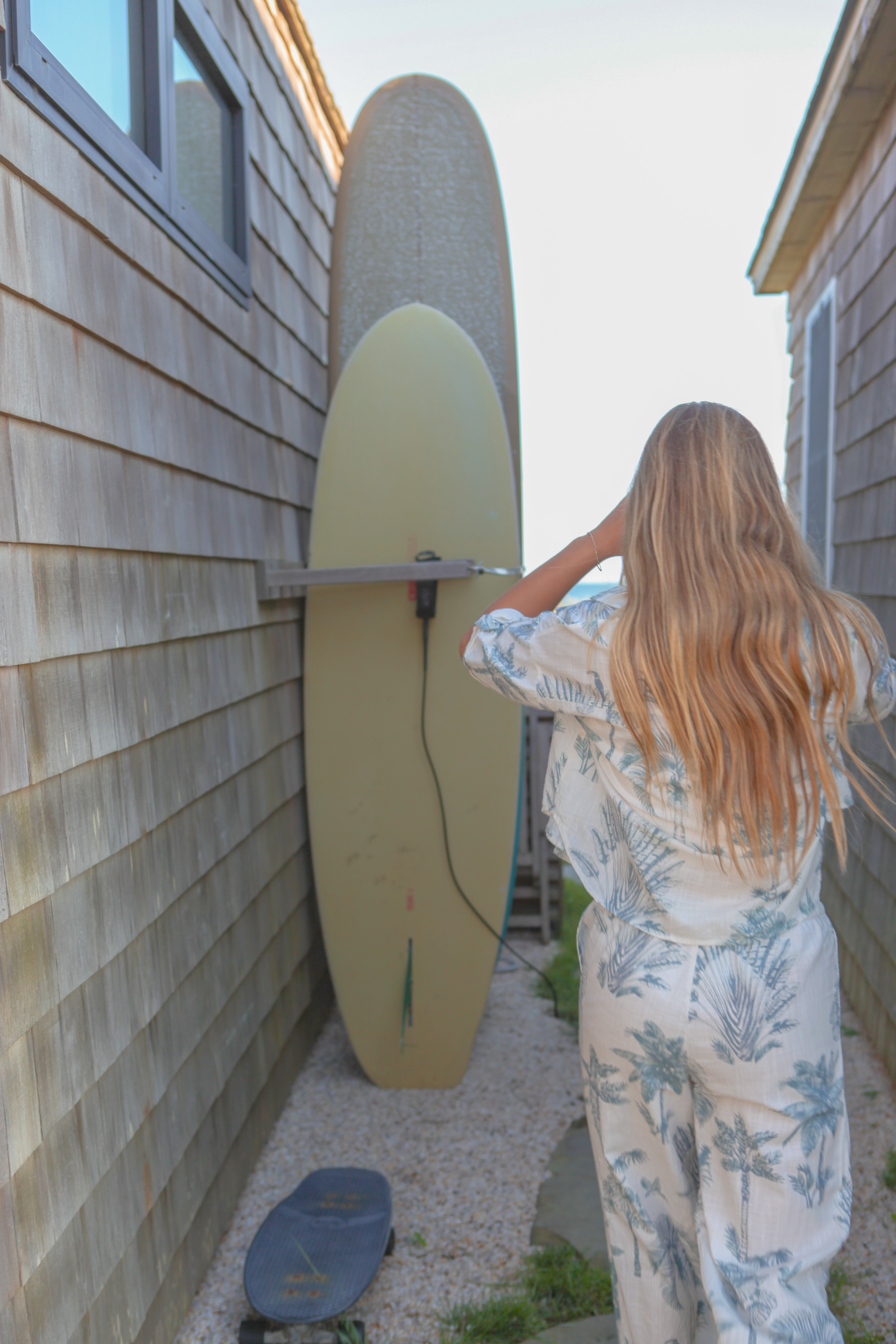 Cali Cropped Shirt - Faded Teal Palms