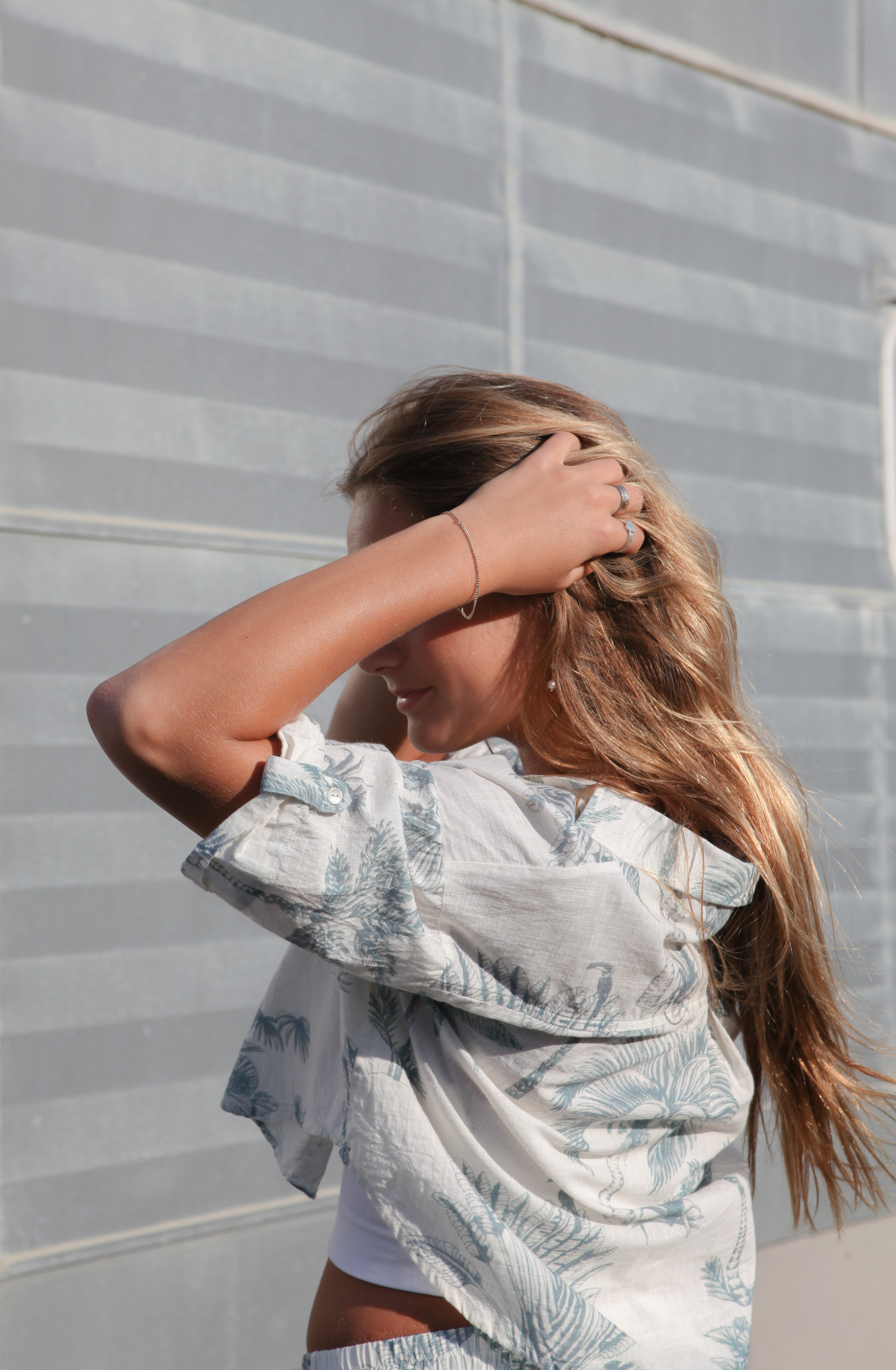 Cali Cropped Shirt - Faded Teal Palms