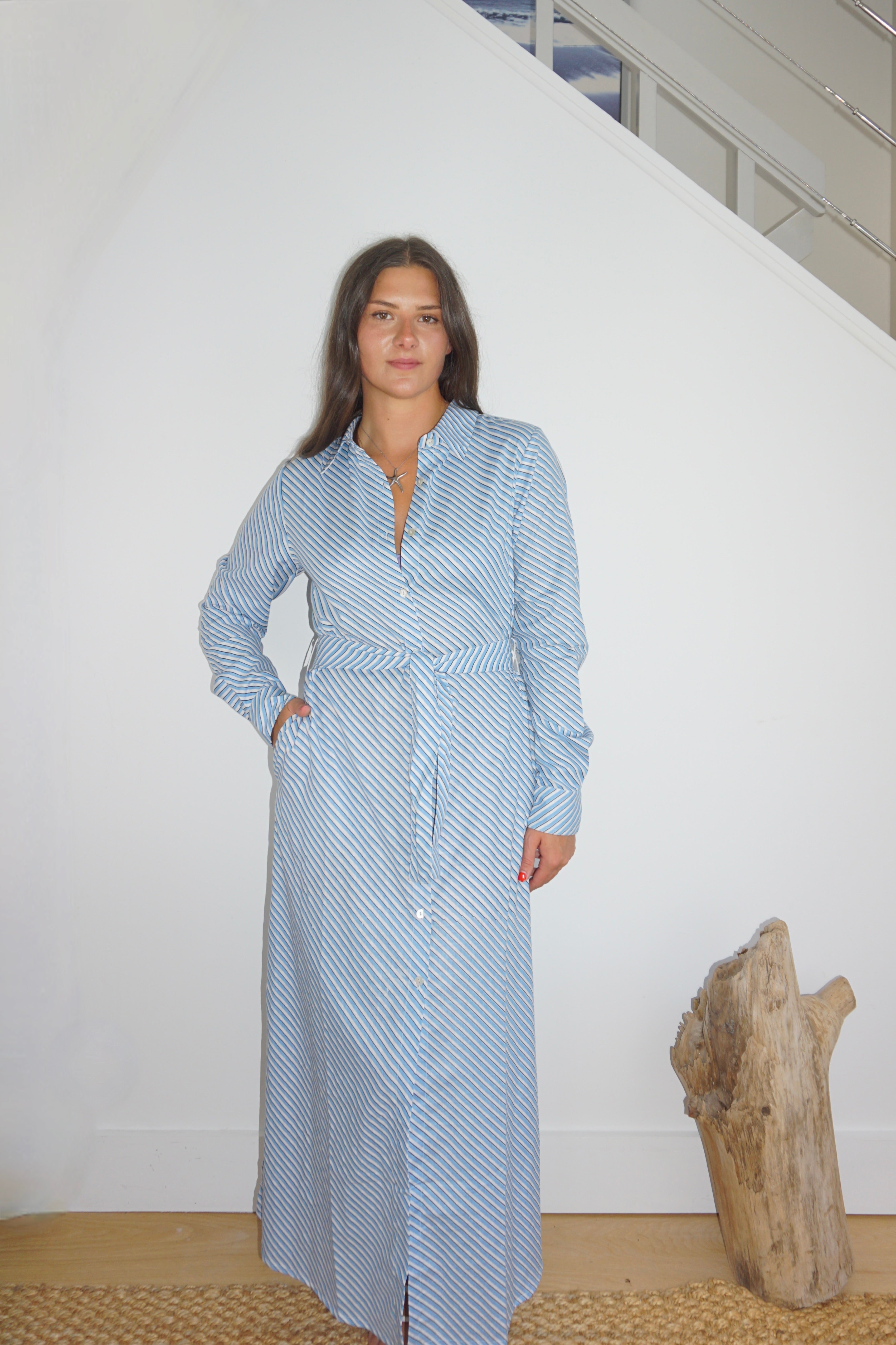 NIBI MTK Caspian Shirt Dress - Blue Bias Stripe