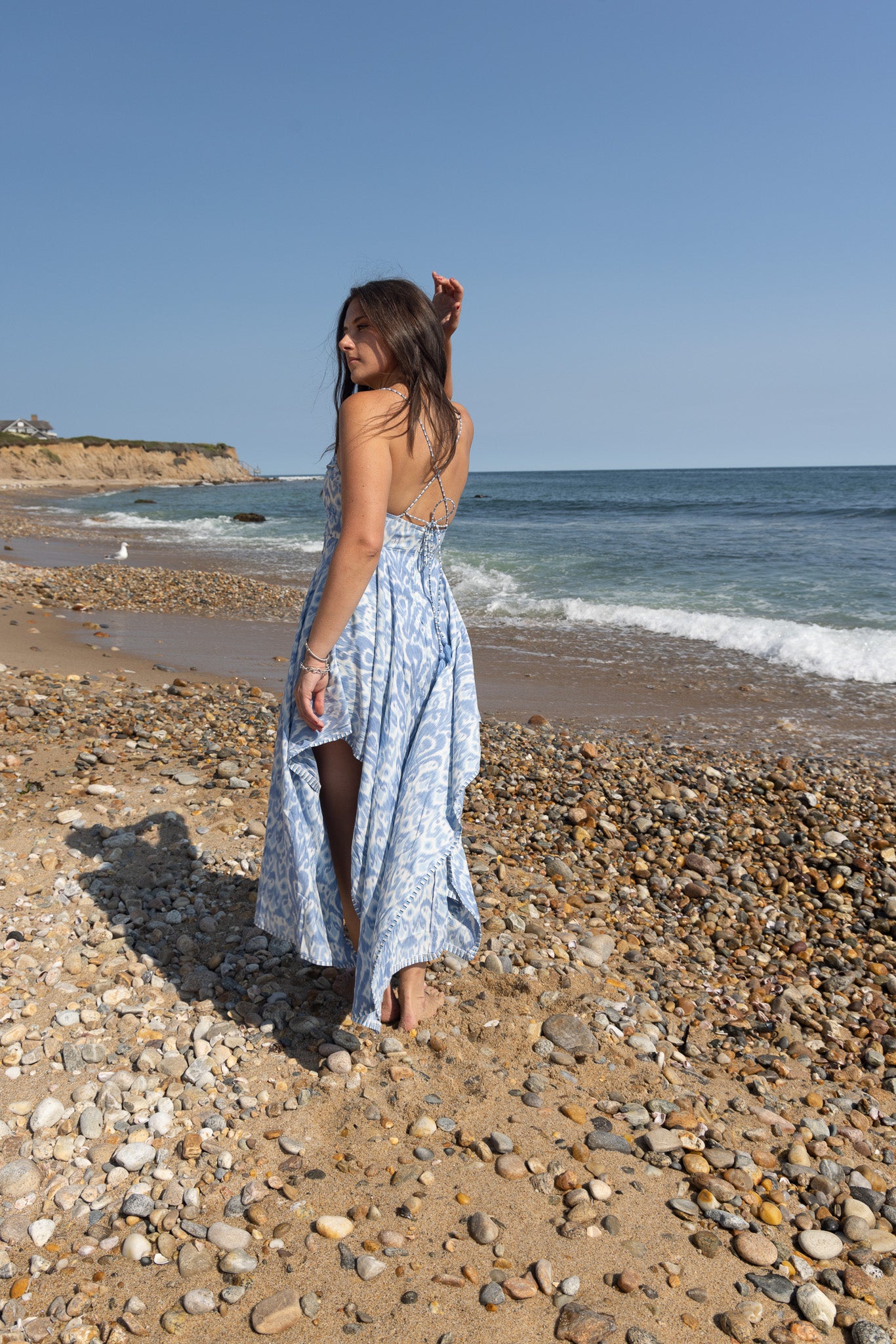 Cross Back Maxi Dress - Faded Blue Ikat
