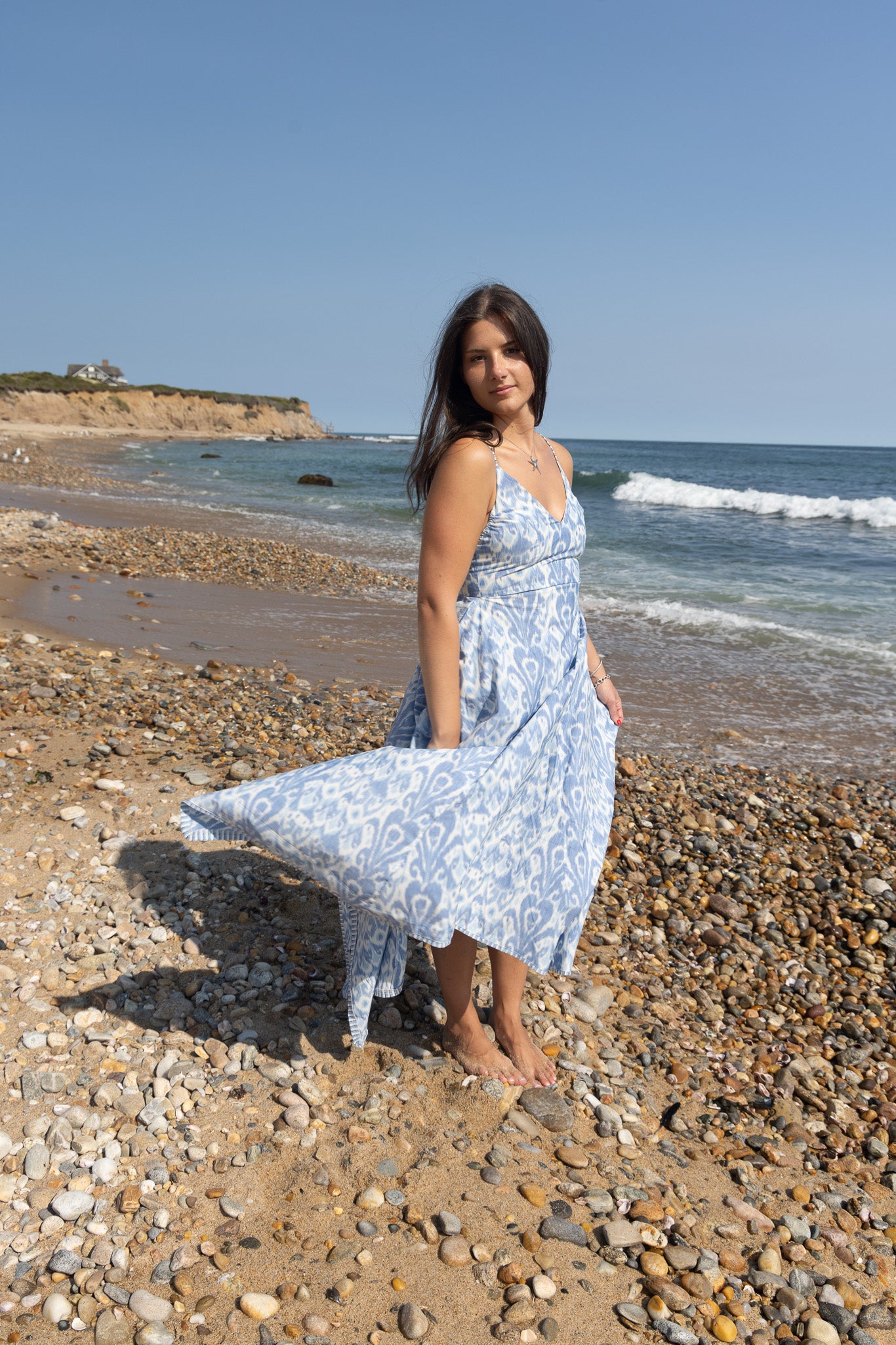 Cross Back Maxi Dress - Faded Blue Ikat