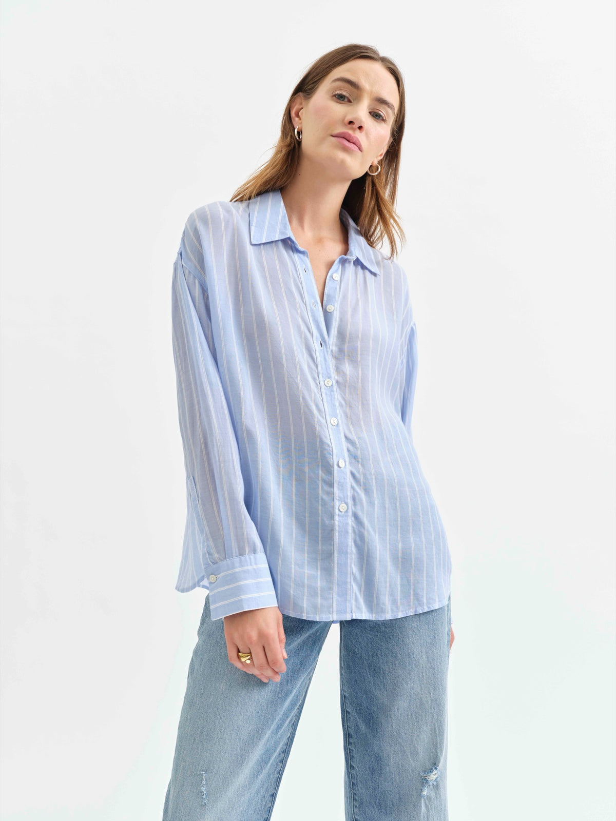 Lotus Back Tie Long Sleeve Shirt in Castle Stripe