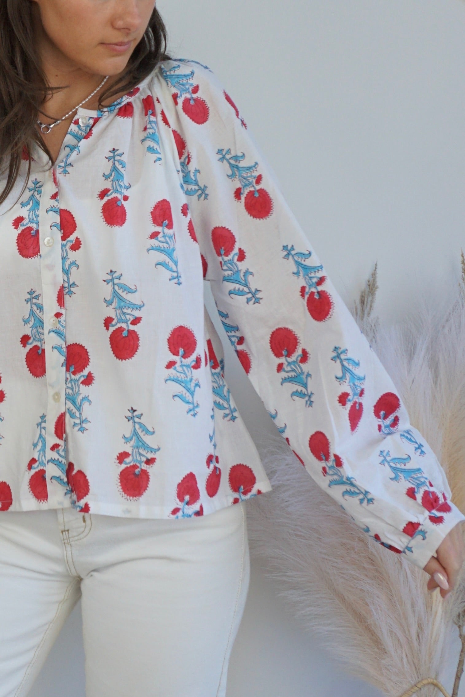 NIBI MTK Cindy Blouse - Red/Teal Poppy