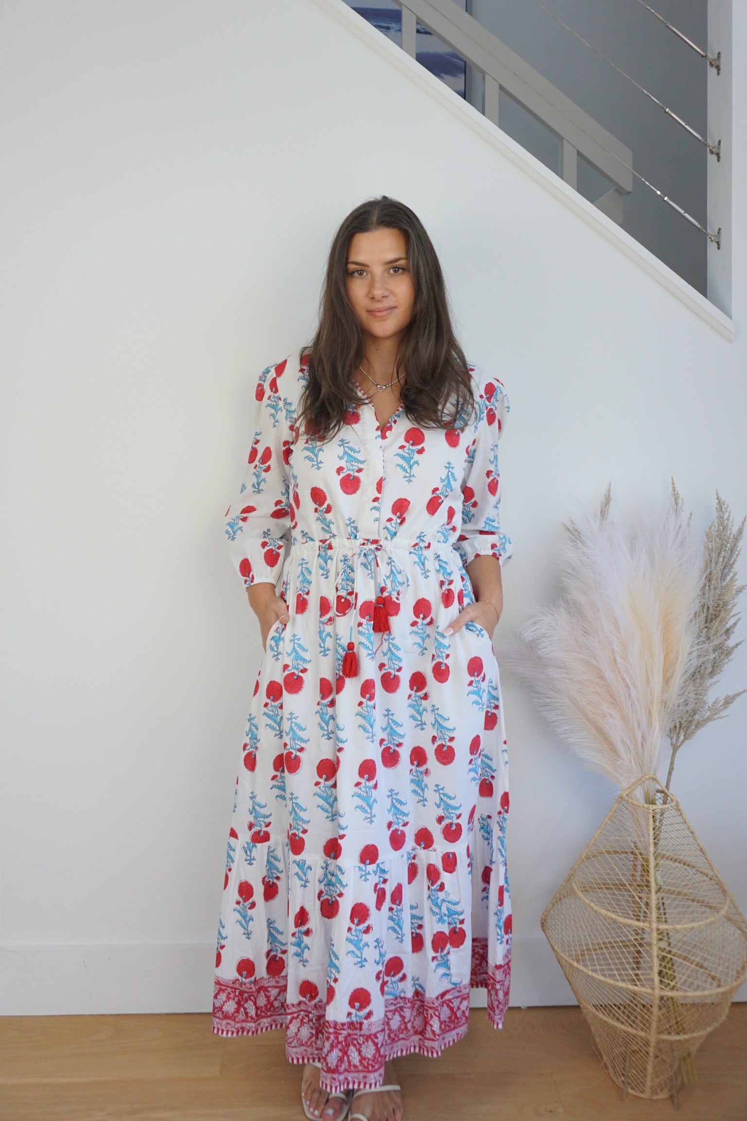 Kaya Midi Dress - Red/Teal Poppy
