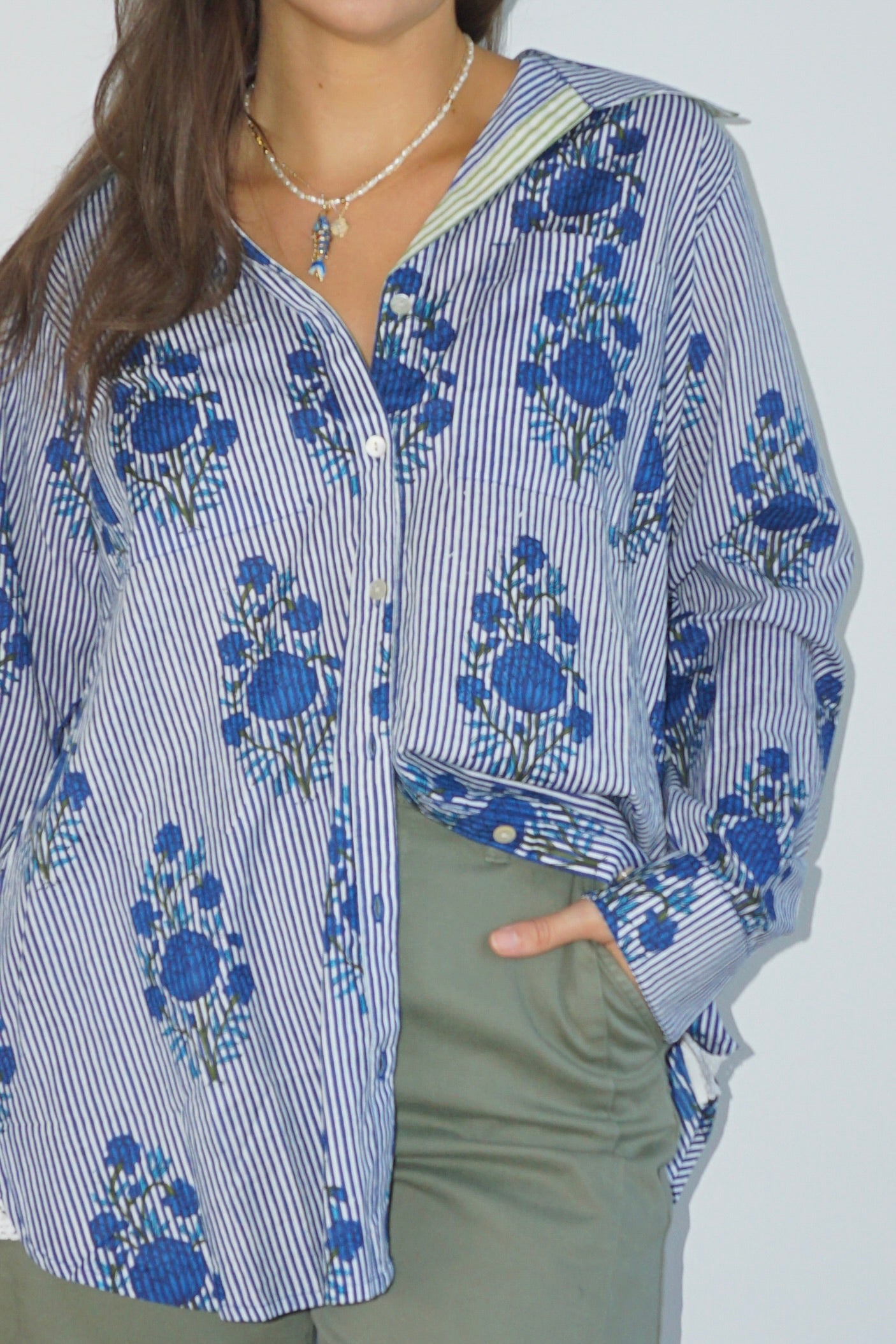 NIBI MTK Dana Shirt - Navy Block Stripe