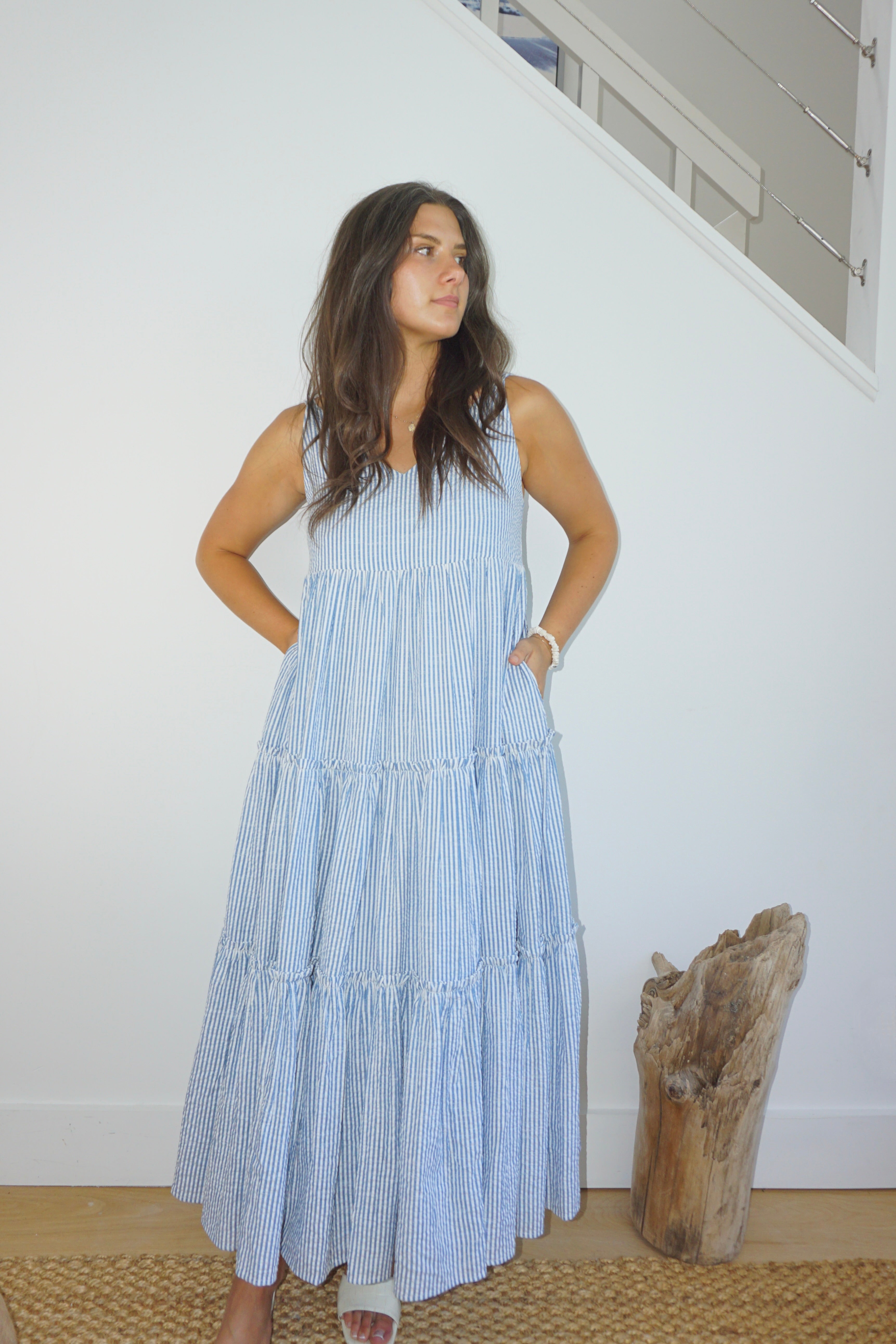 NIBI MTK - Donna Tier Maxi Dress - Seersucker
