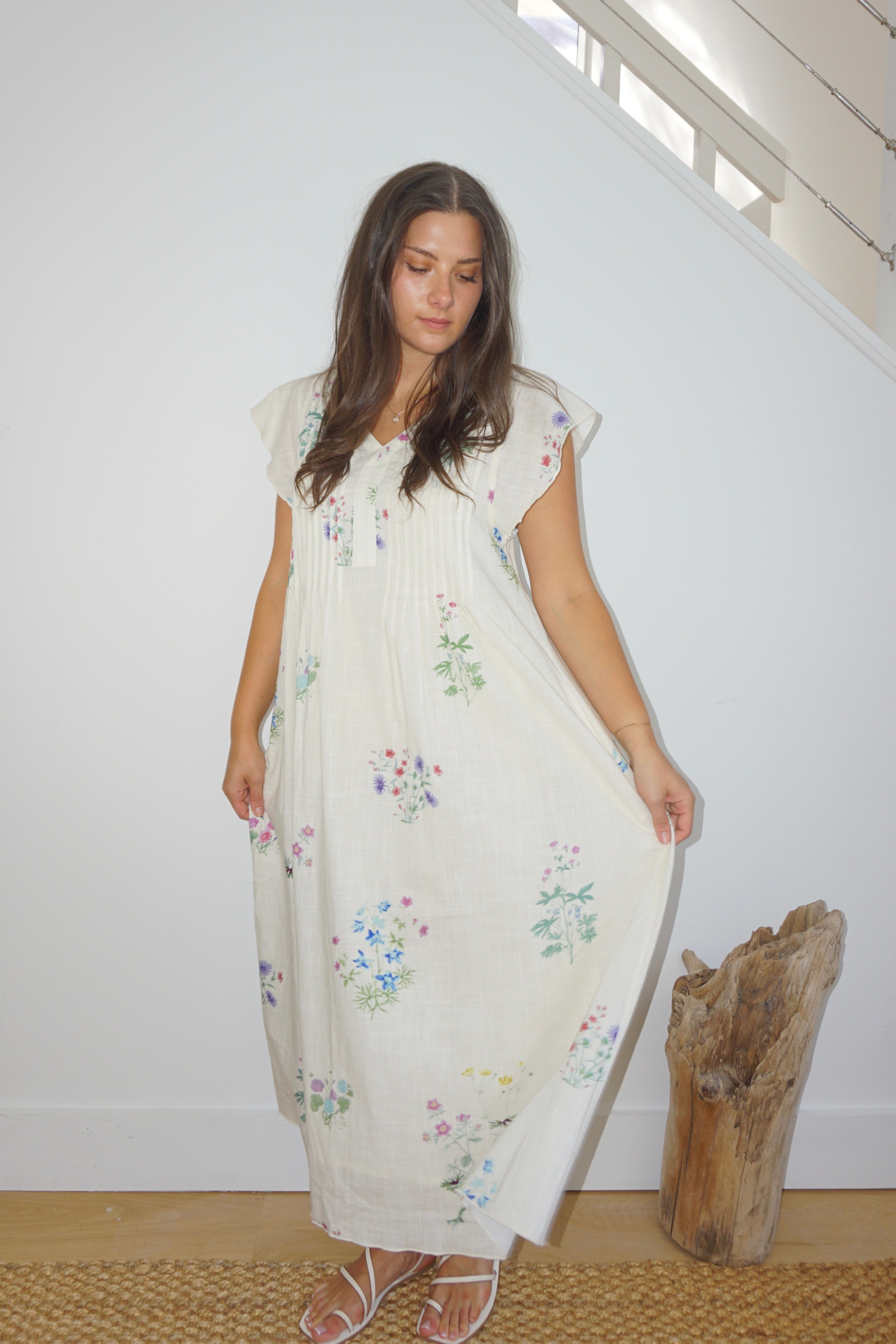 NIBI MTK Doris Midi Dress - Cream Botanical