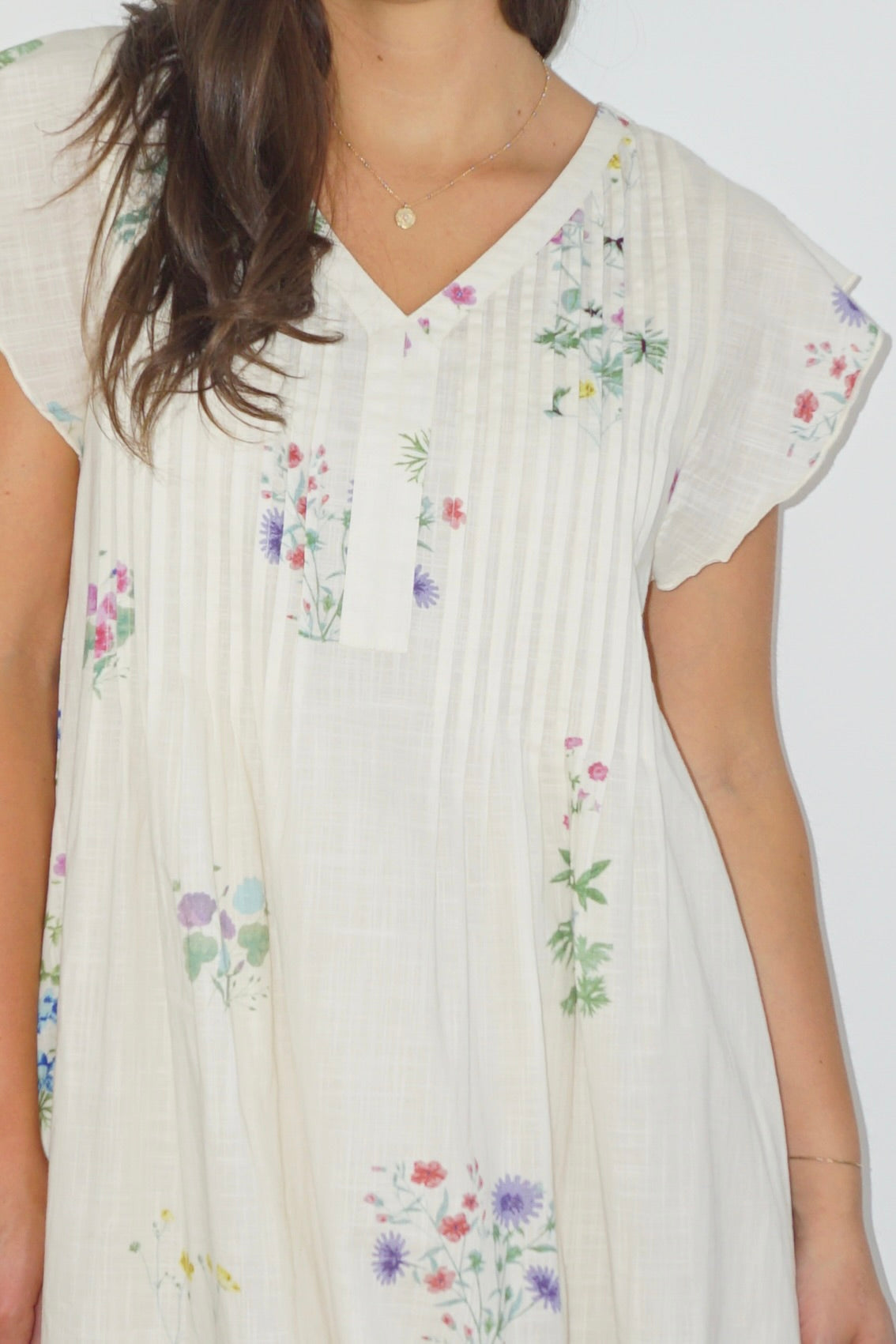 NIBI MTK Doris Midi Dress - Cream Botanical