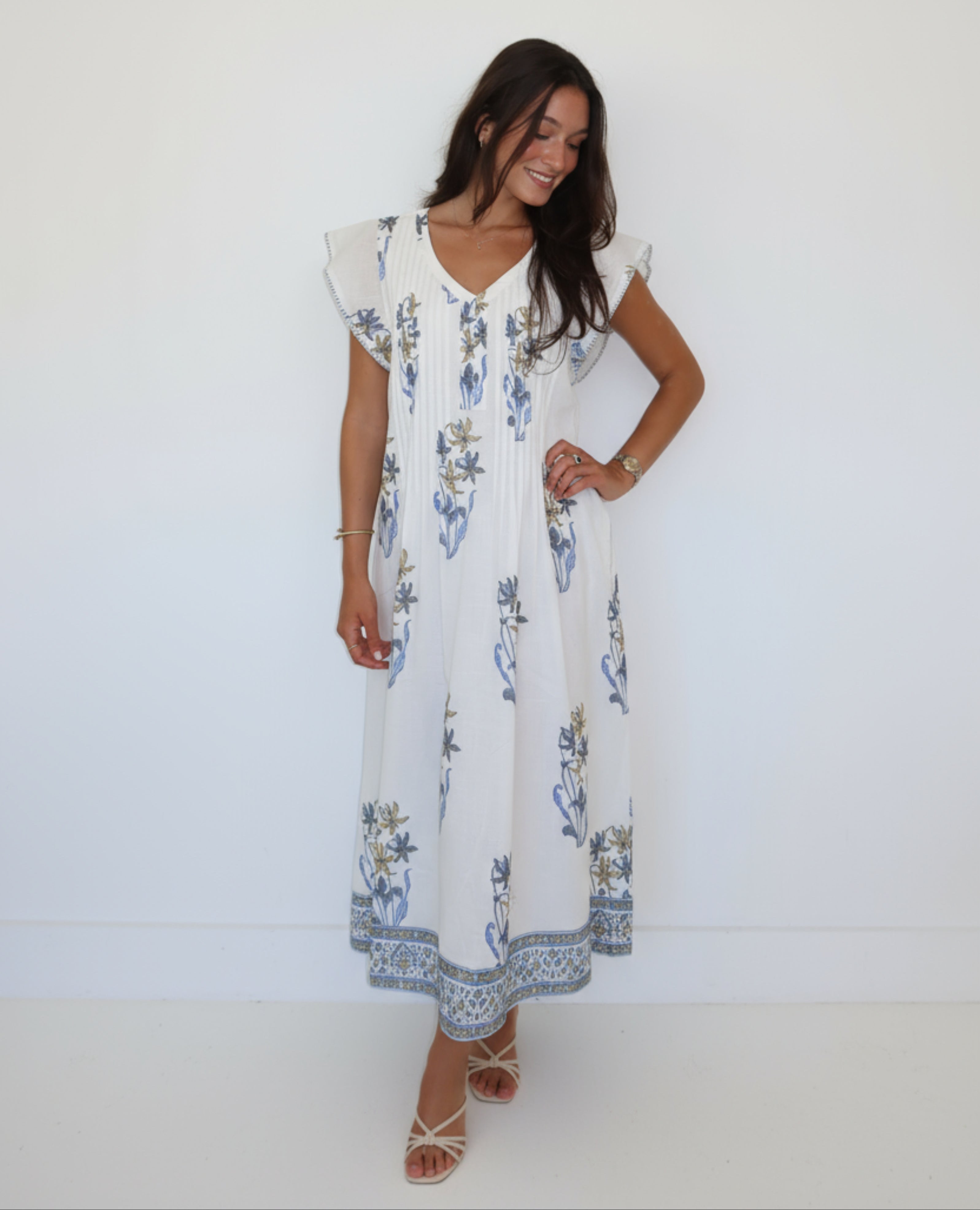 Doris Long Dress in Blue Lily