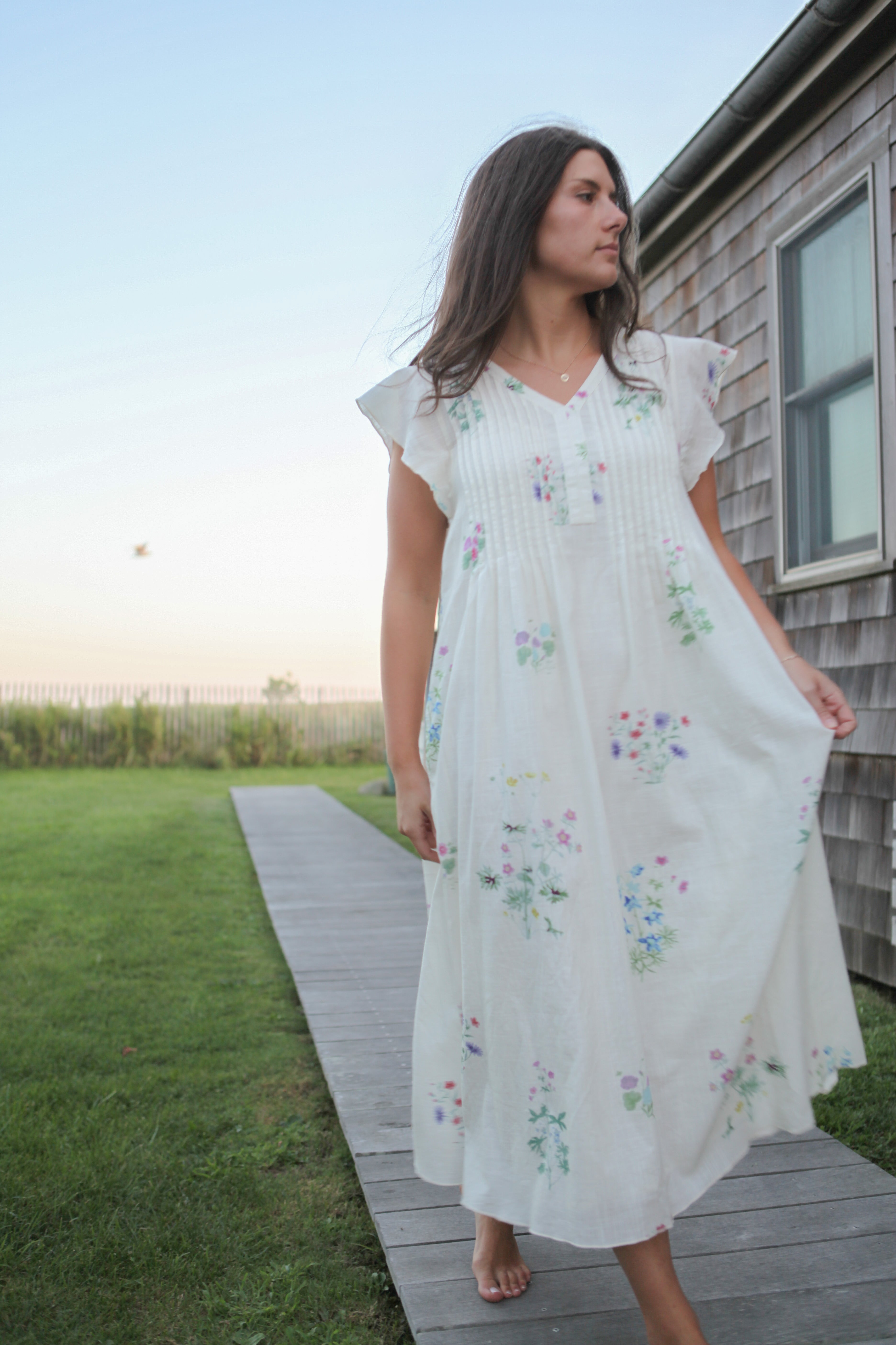 NIBI MTK Doris Midi Dress - Cream Botanical